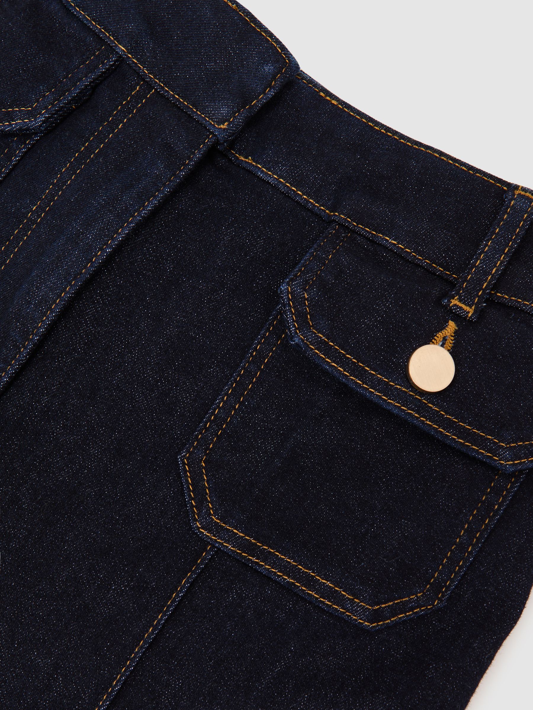 Flared Pocket-Detail Jeans in Dark Blue