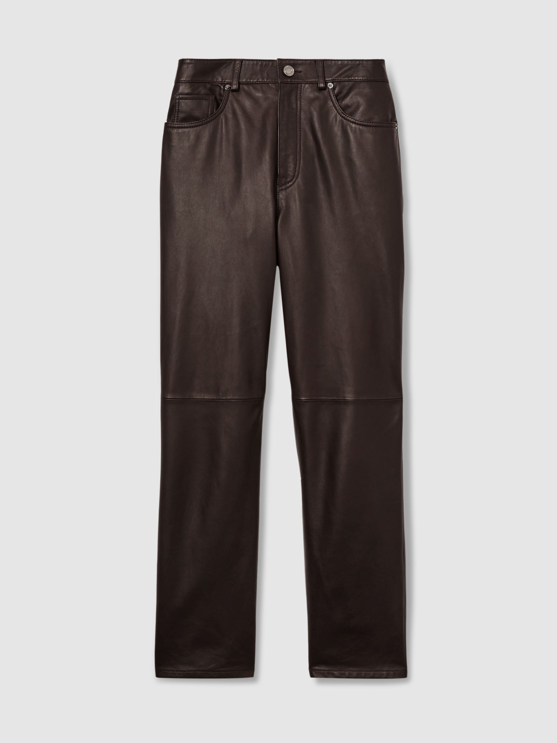 Leather Slim-Leg Trousers in Chocolate