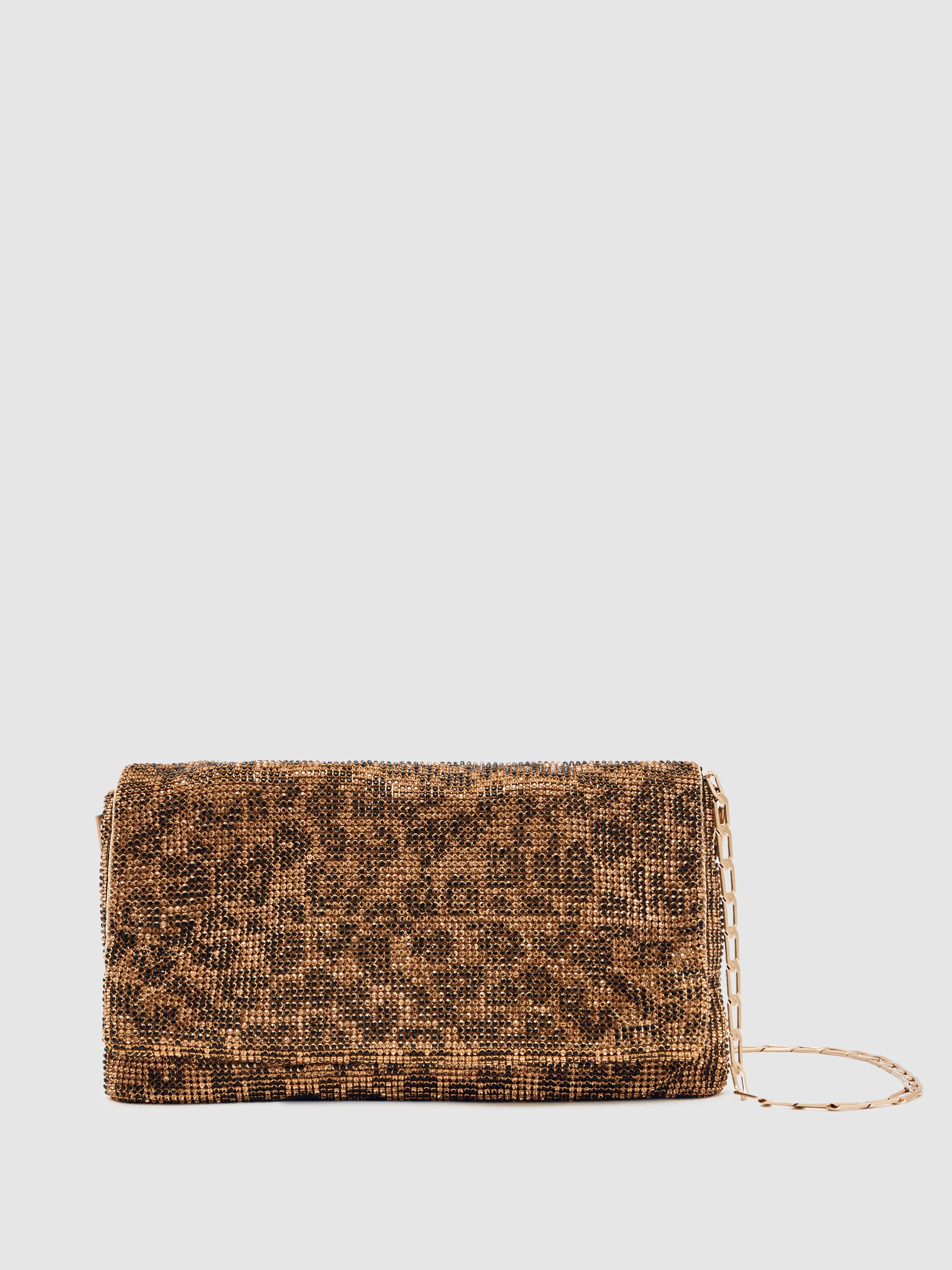 Leopard-Print Crystal Shoulder Bag in Animal Print