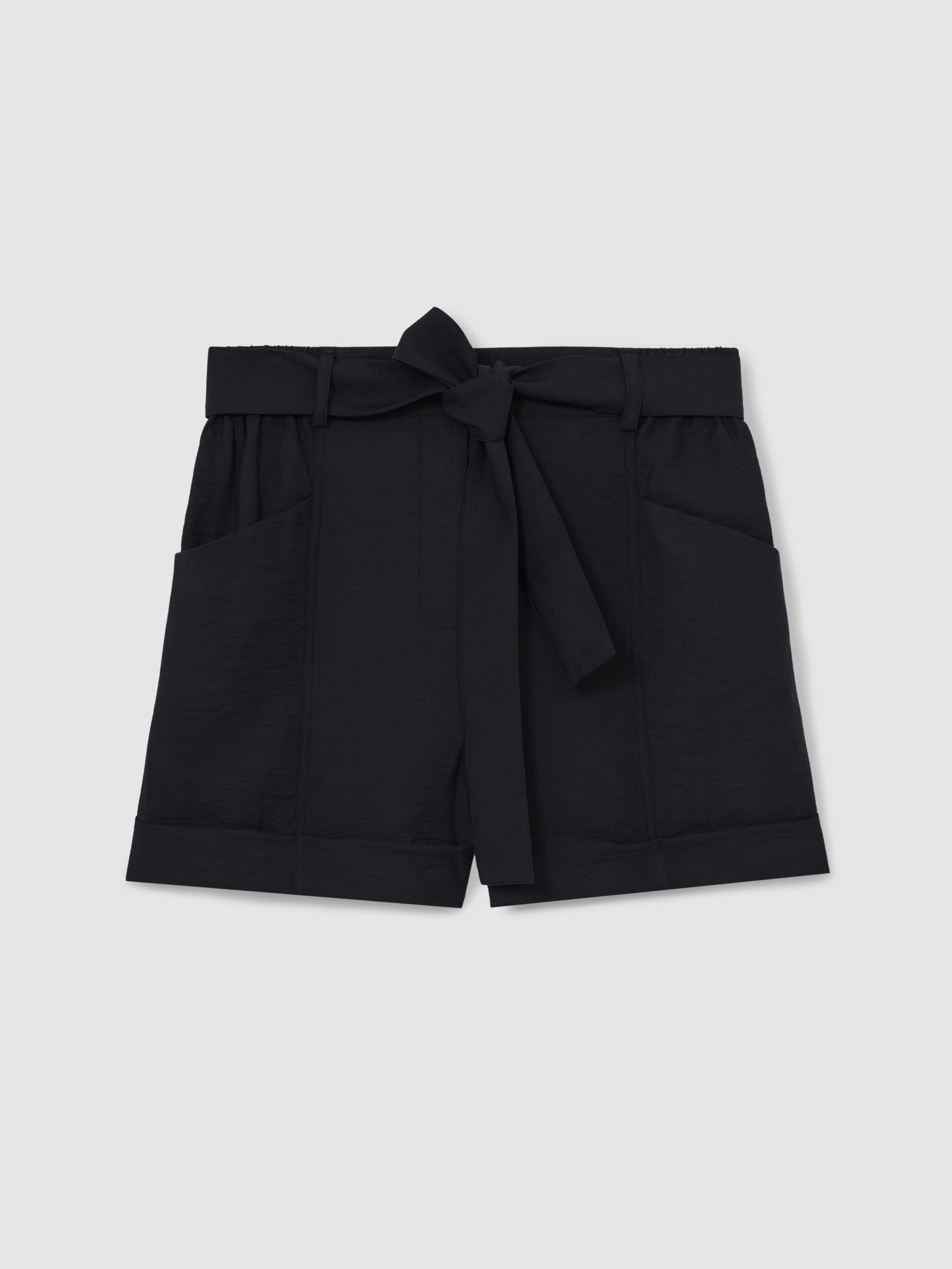 Belted Button Tab Shorts in Navy