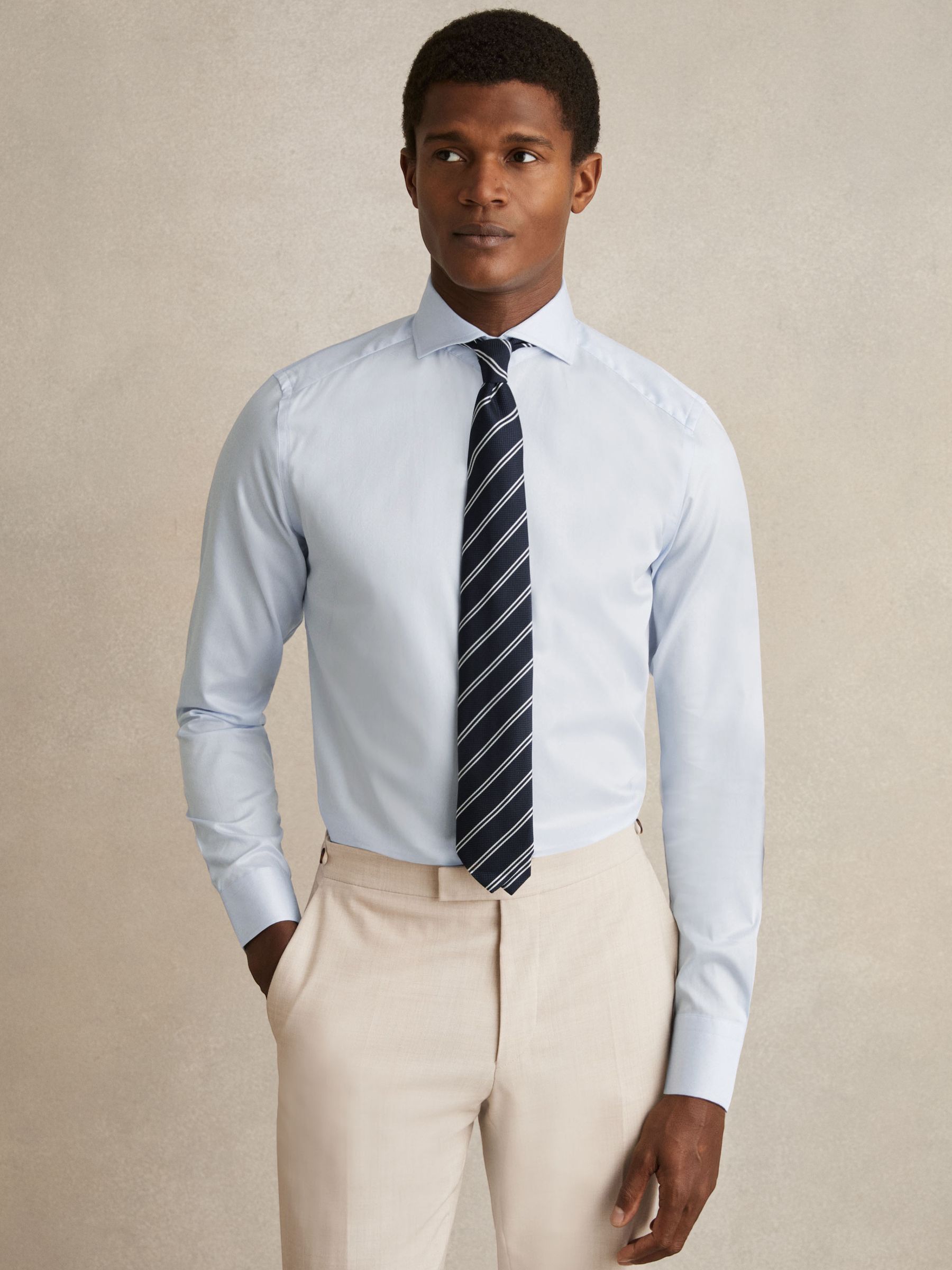 Slim Fit Two-Fold Cotton Shirt in Soft Blue