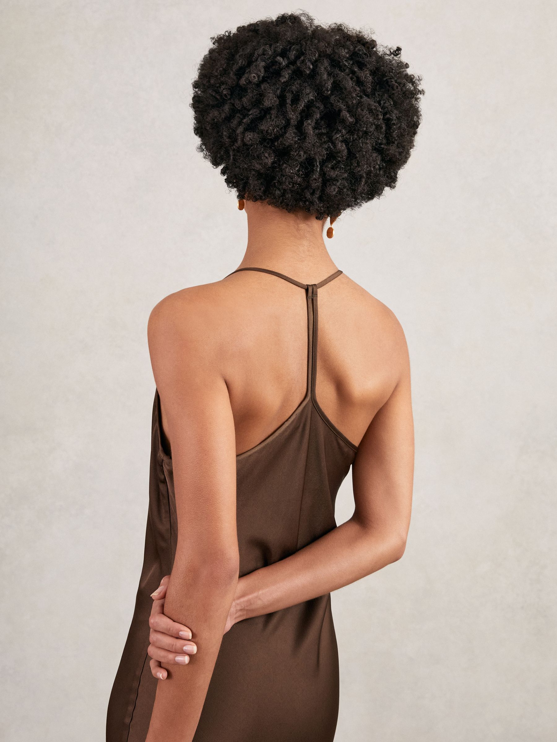 Satin Cowl-Neck Slip Dress in Chocolate Brown