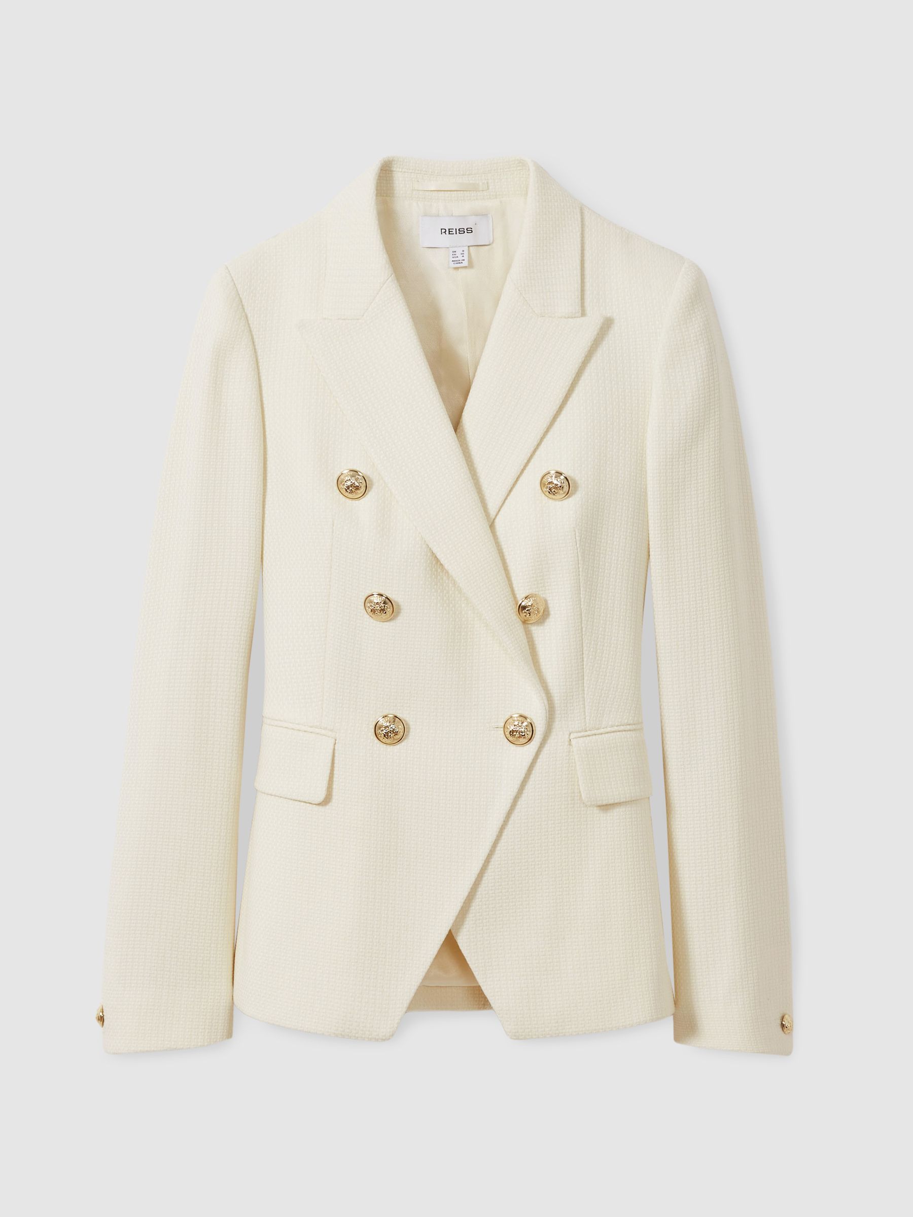 Petite Tailored Fit Textured Double Breasted Blazer in White