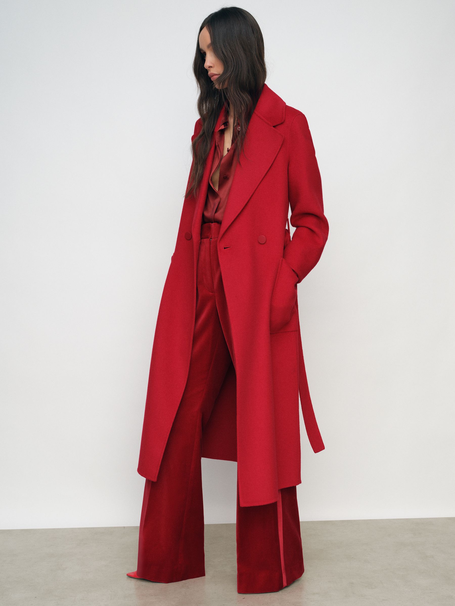 Double-Breasted Blindseam Coat Wool-Blend in Red