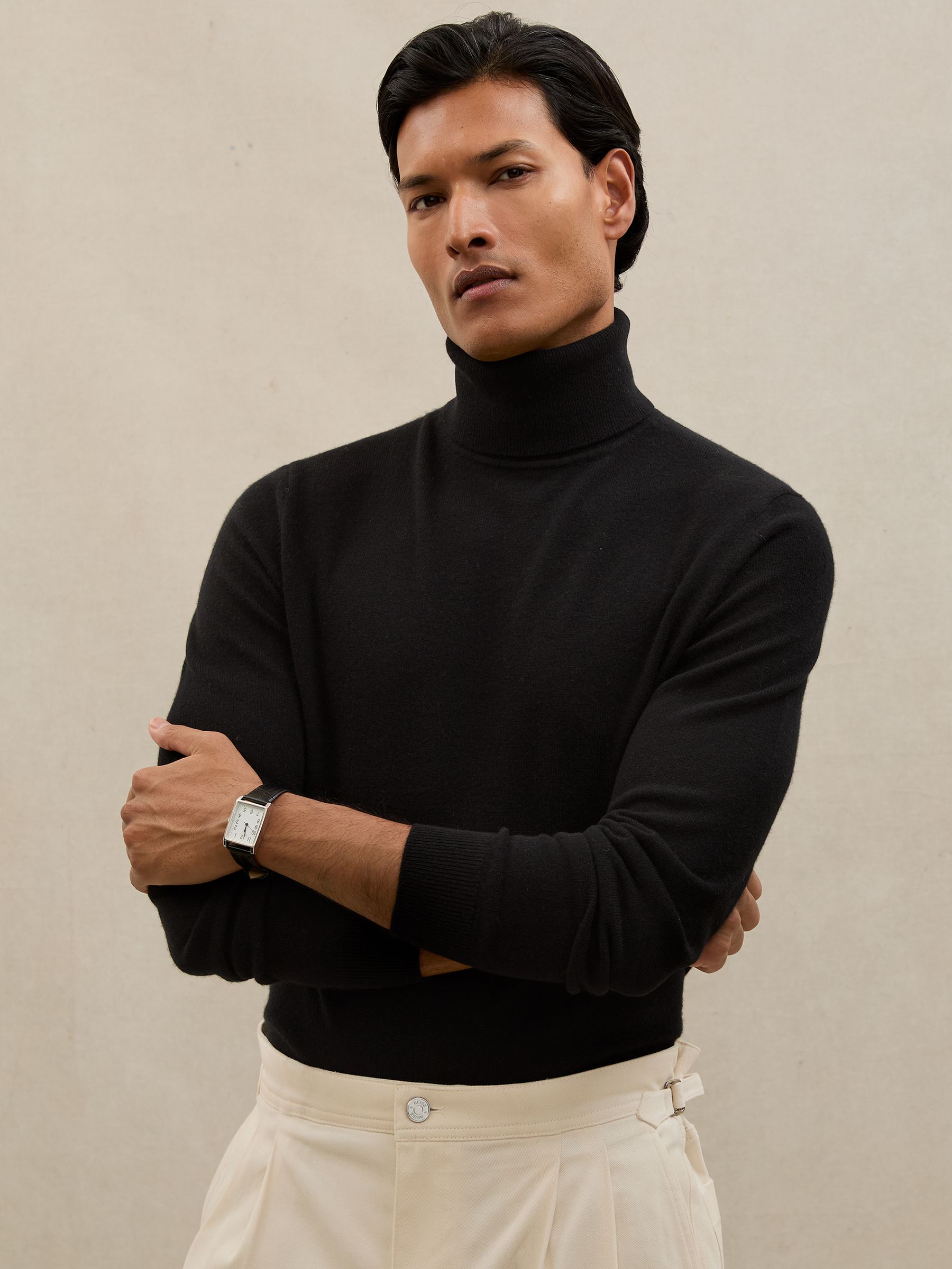 Atelier 100% Cashmere Roll-Neck Jumper in Oatmeal Melange
