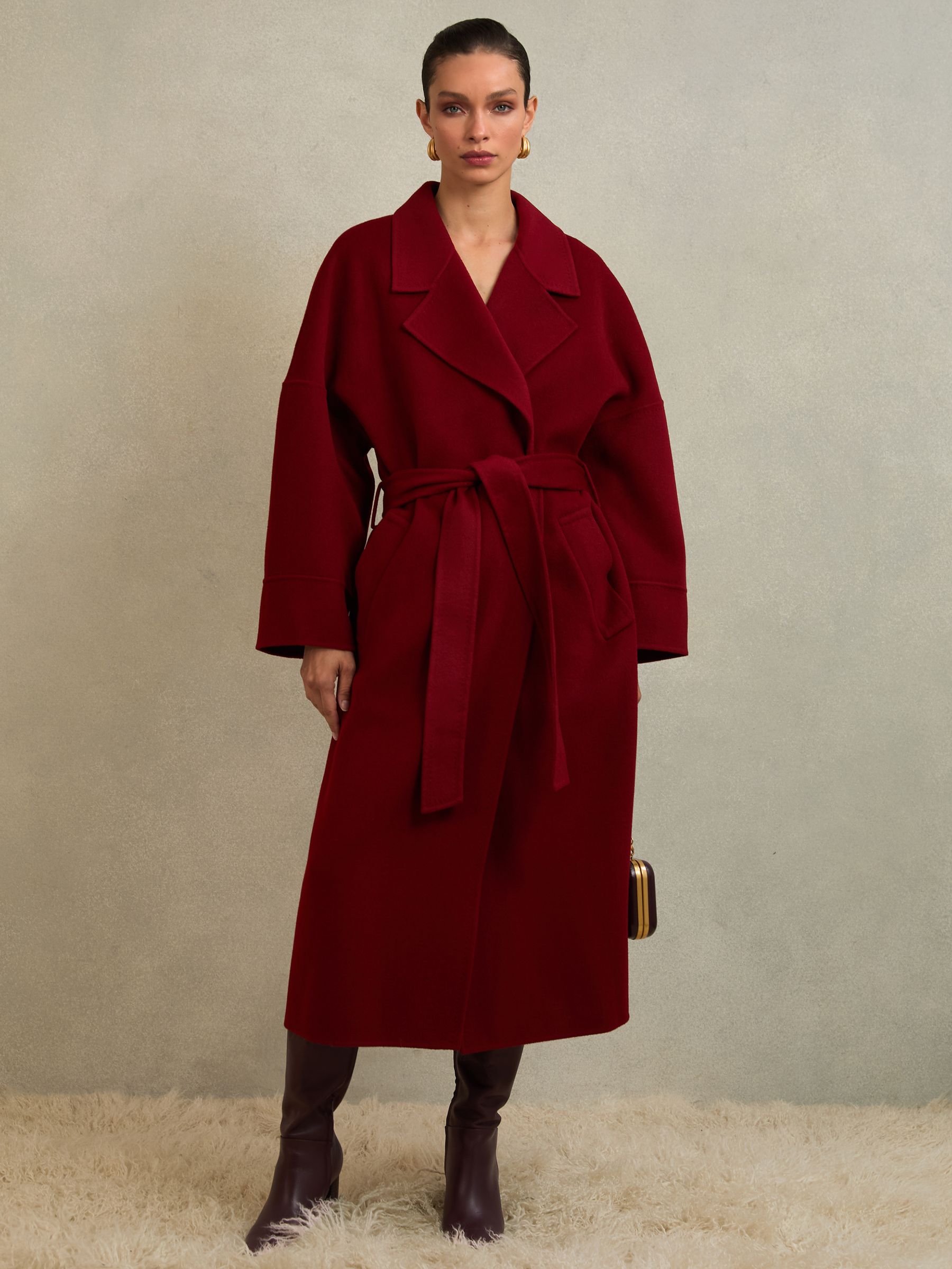 Atelier Wool Blindseam Belted Coat in Red