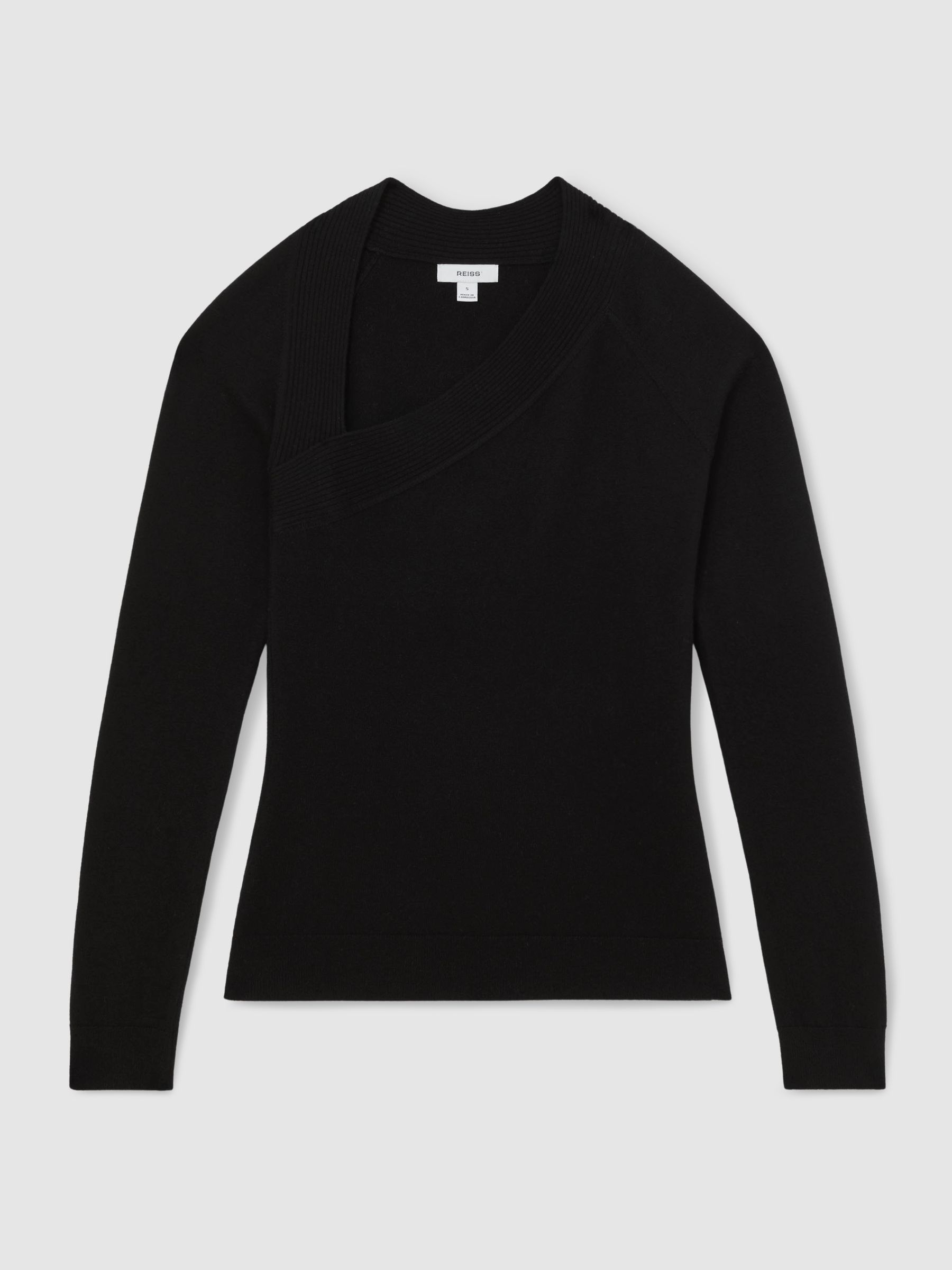 Wool-Blend Asymmetric Knit Top in Black