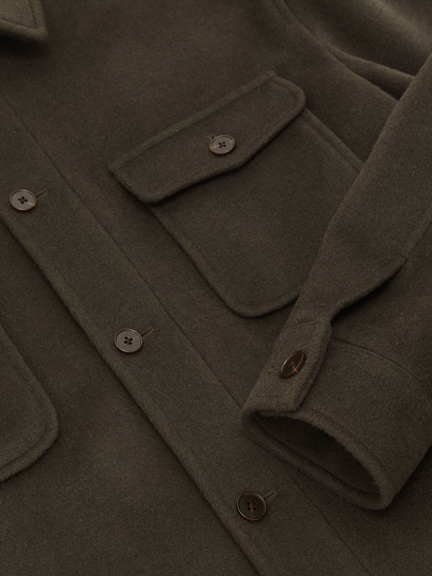 Wool-Blend Twin-Pocket Overshirt in Khaki Green