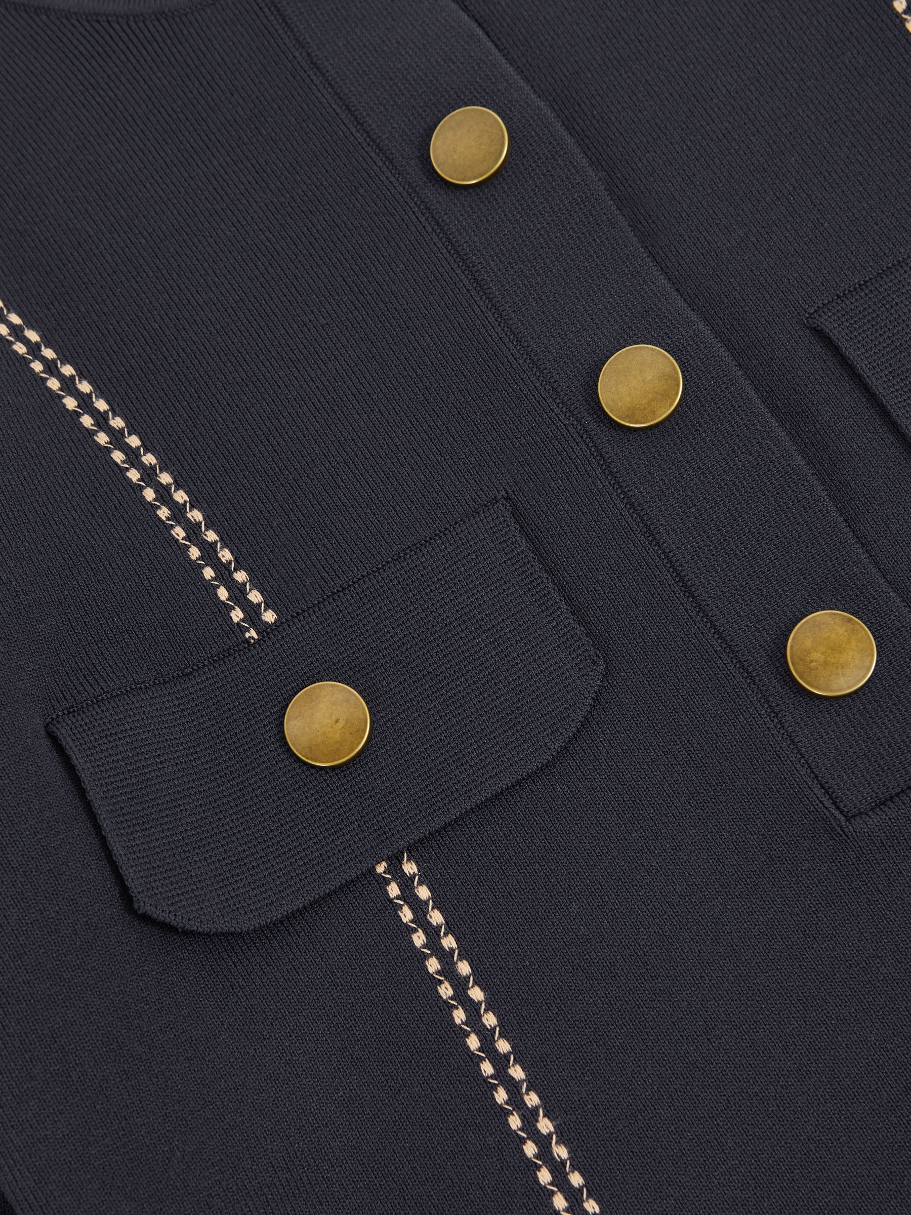 Contrast-Stitch Knit Top in Navy