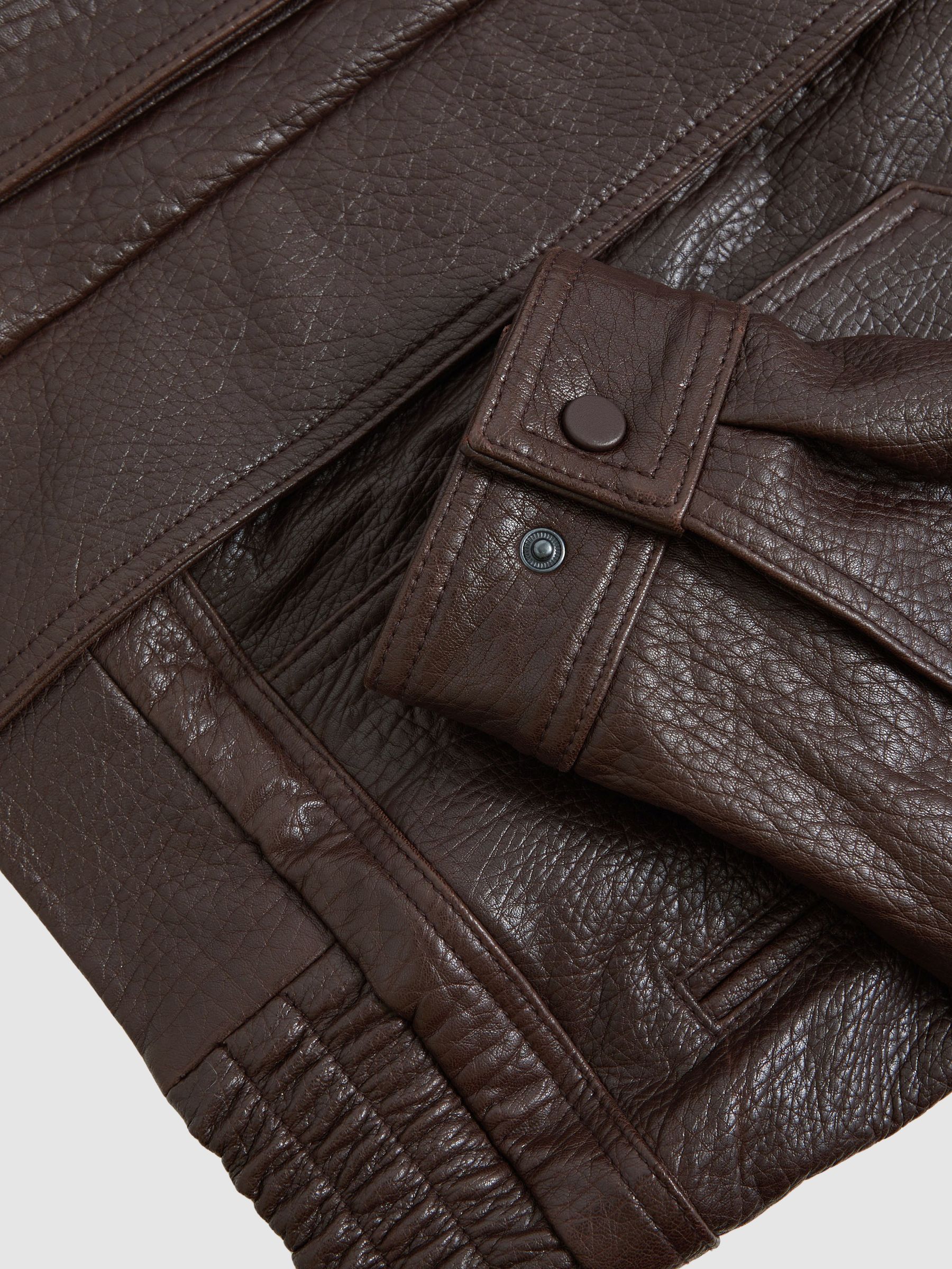 Oversize Grained-Leather Bomber Jacket in Burgundy