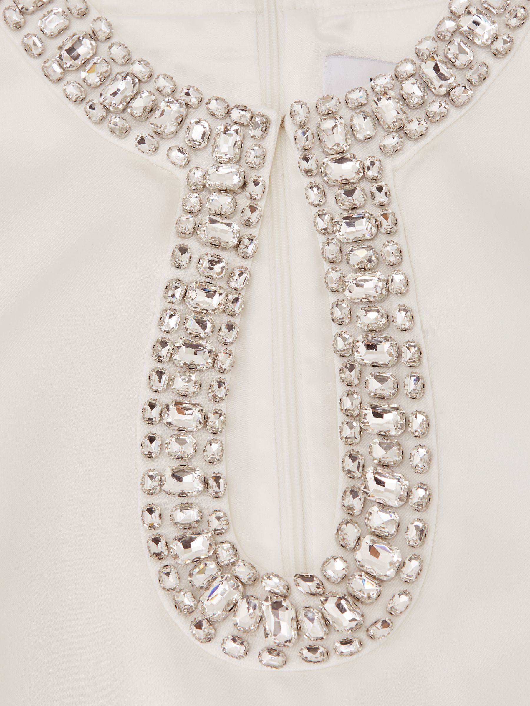 Satin Crystal-Embellished Mini Dress in Ivory