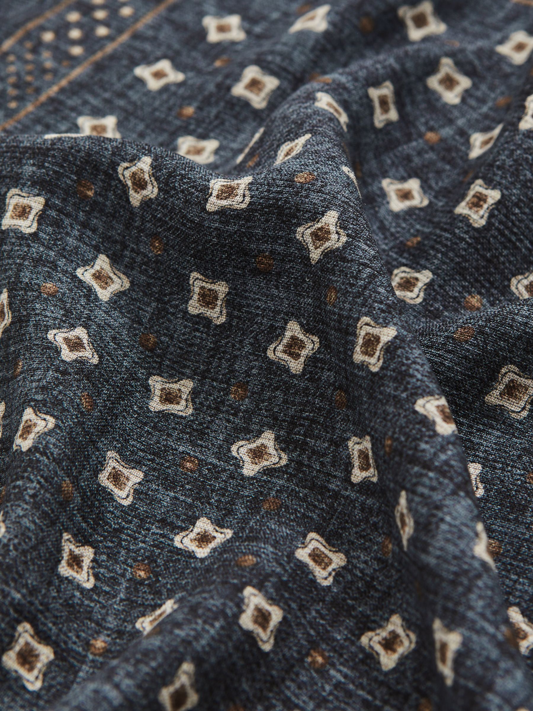 Silk Floral-Medallion Pocket Square in Denim Blue Melange