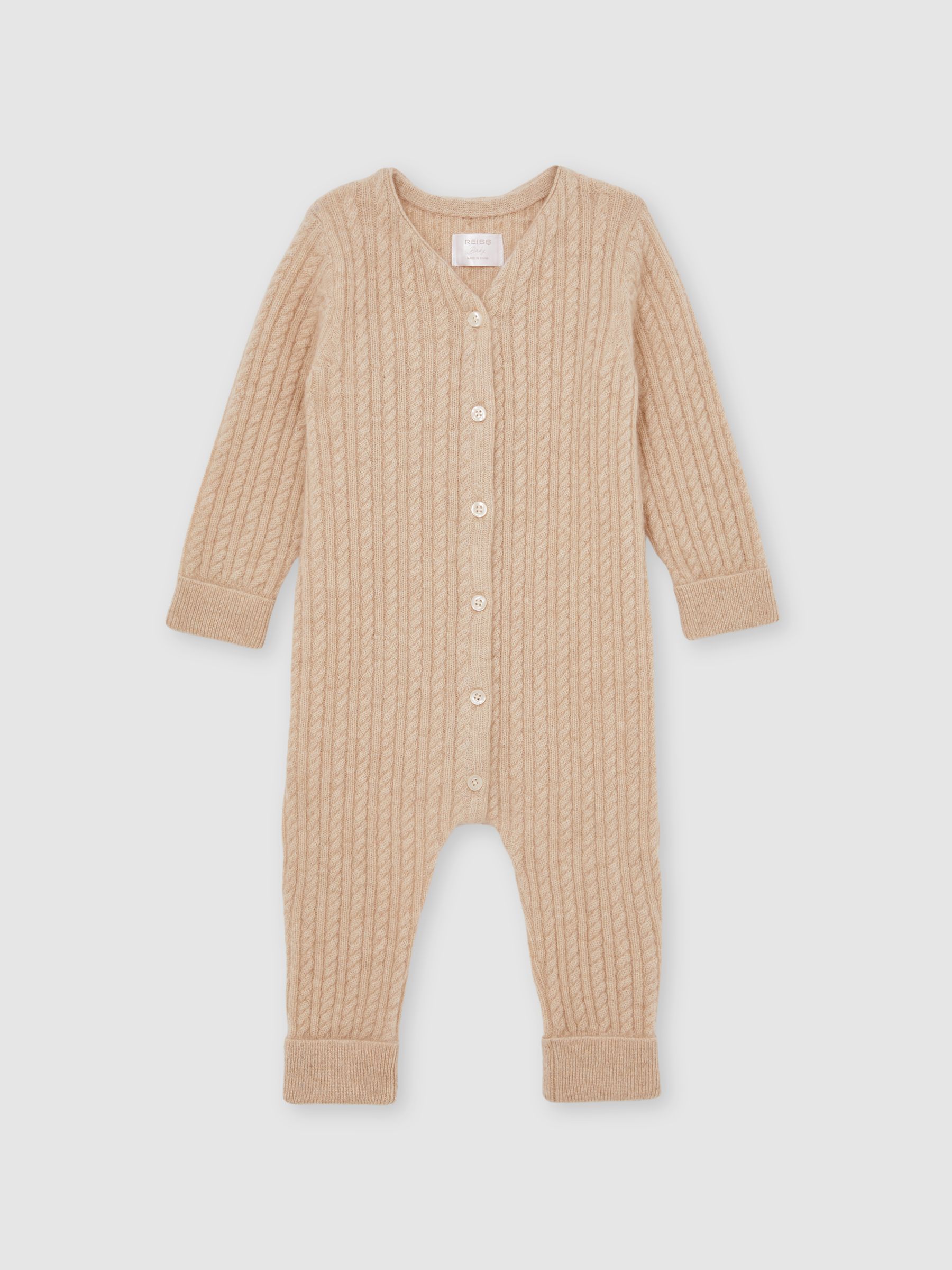 100% Cashmere Cable-Knit Sleepsuit in Neutral