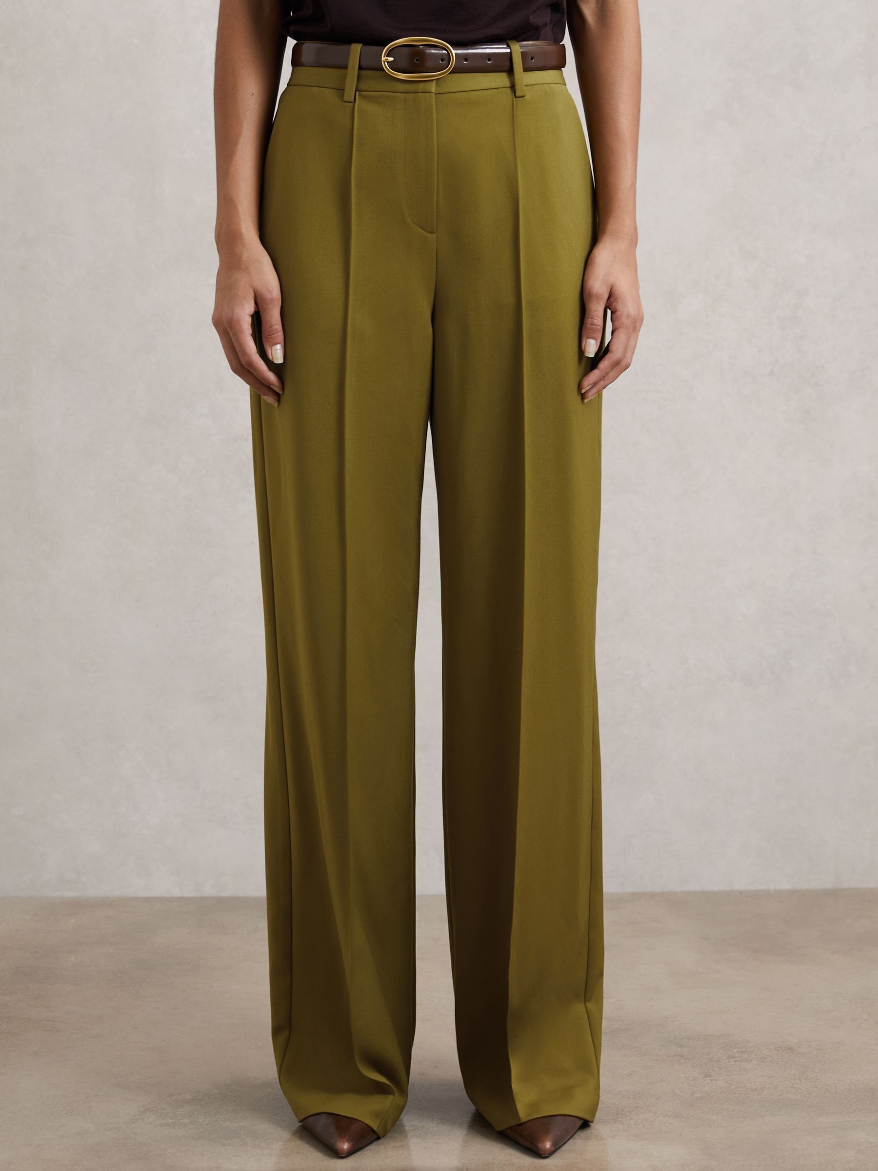 Petite Wide-Leg Pintuck Trousers in Burgundy