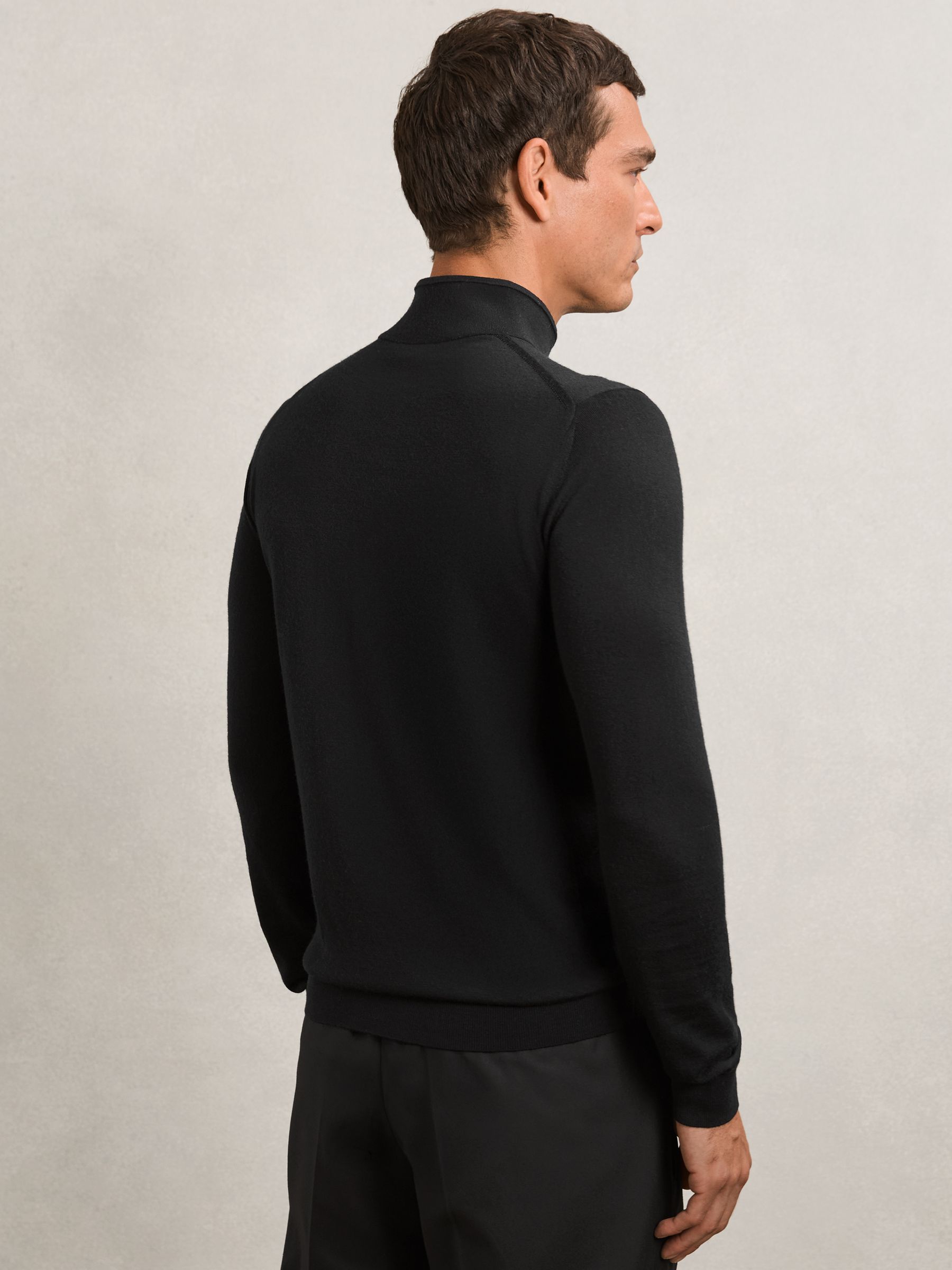 Merino Wool Half-Zip Funnel Neck Jumper in Black