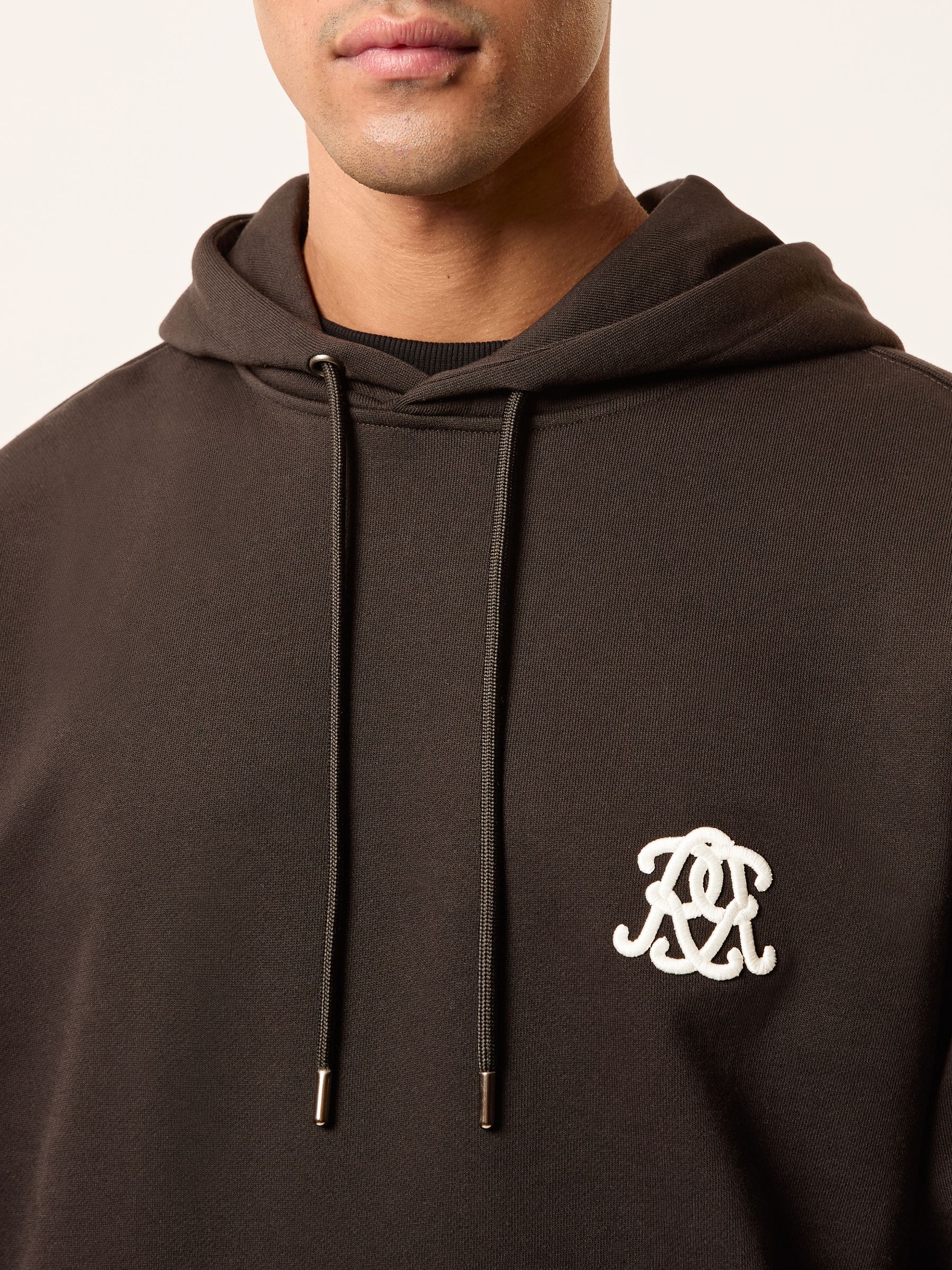 Monogram Cotton Oversized Hoodie in Brown