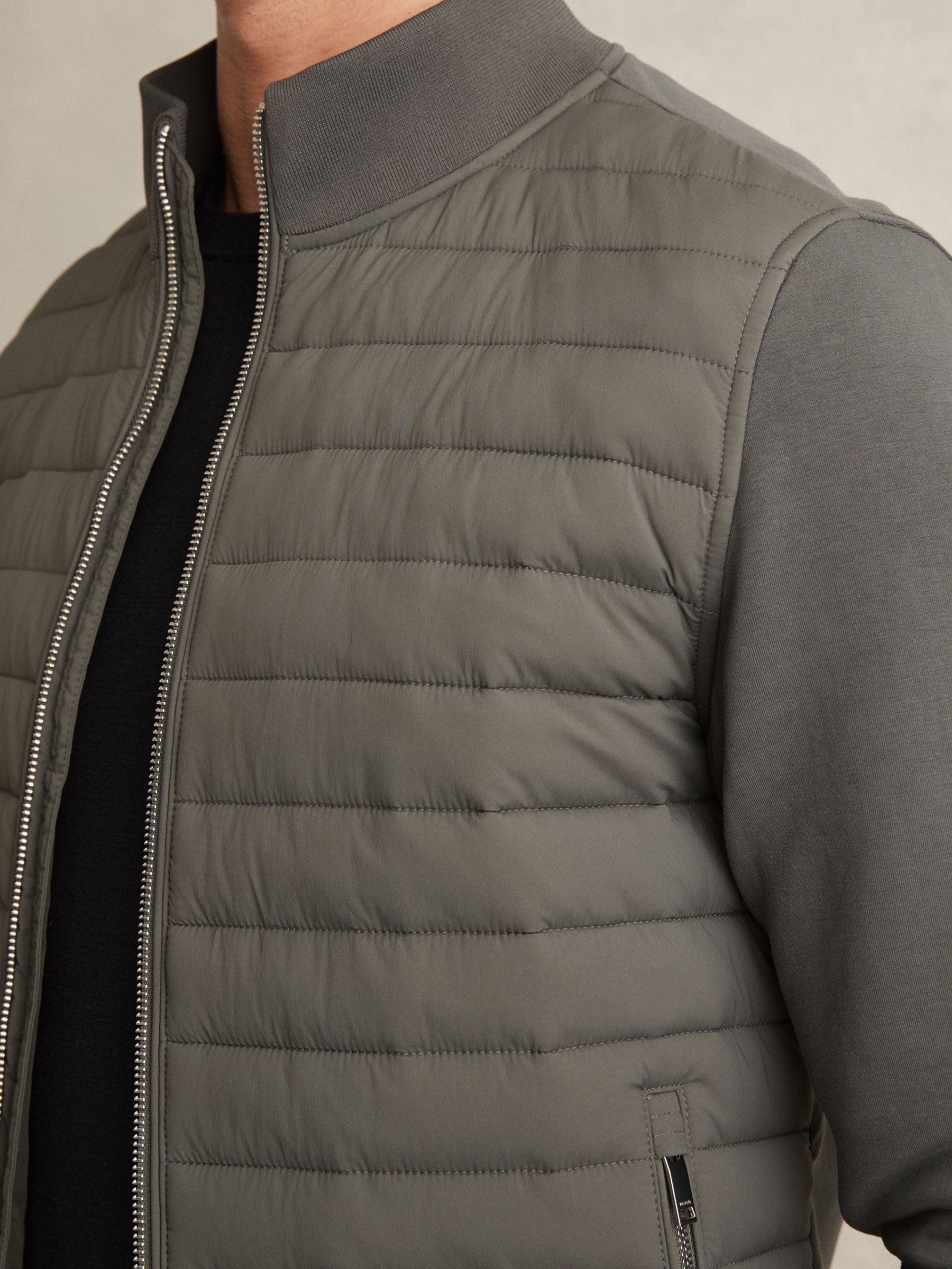 Hybrid Quilt and Knit Zip-Through Jacket in Sage