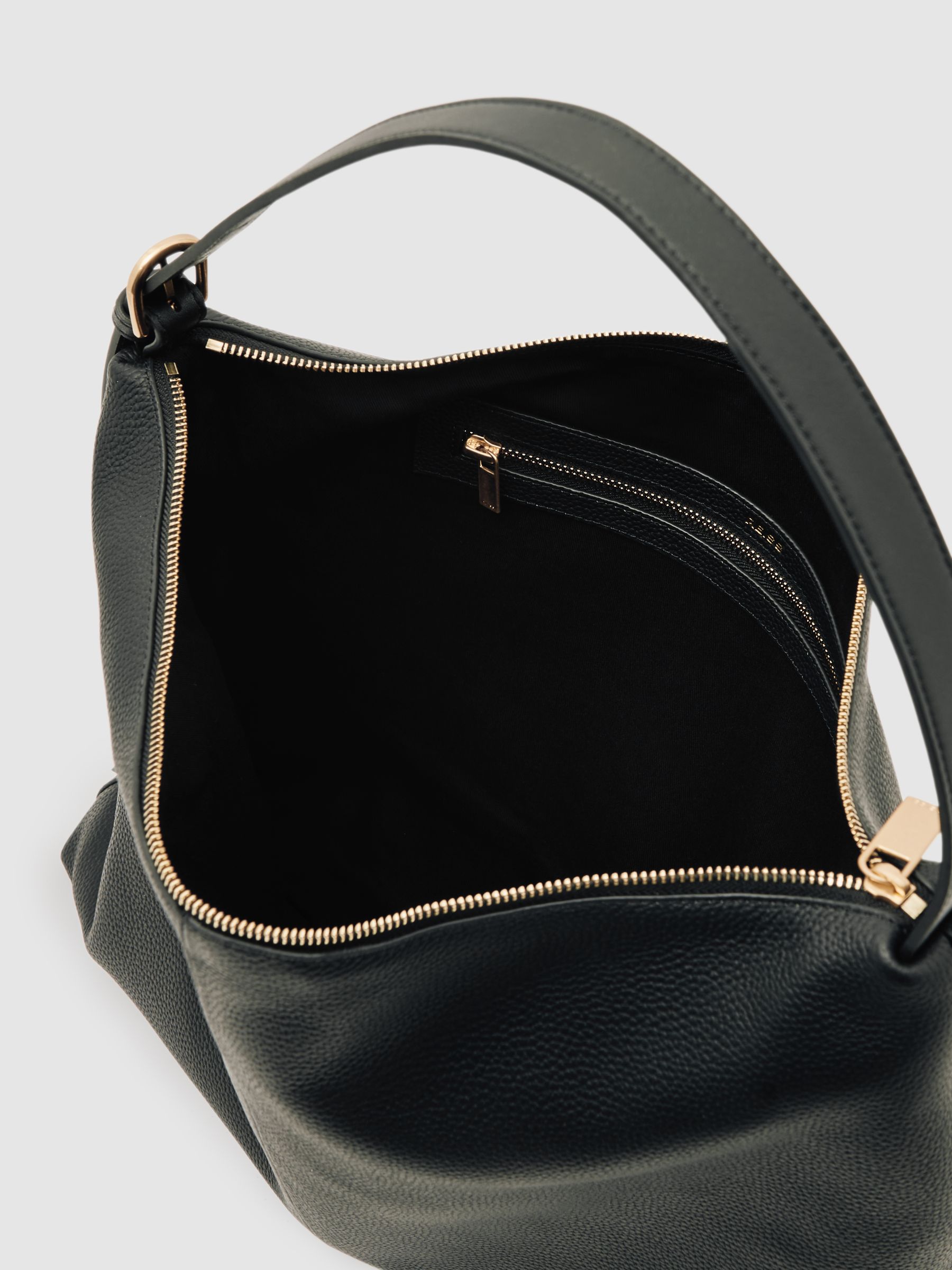 Grained Leather Tote Bag in Black