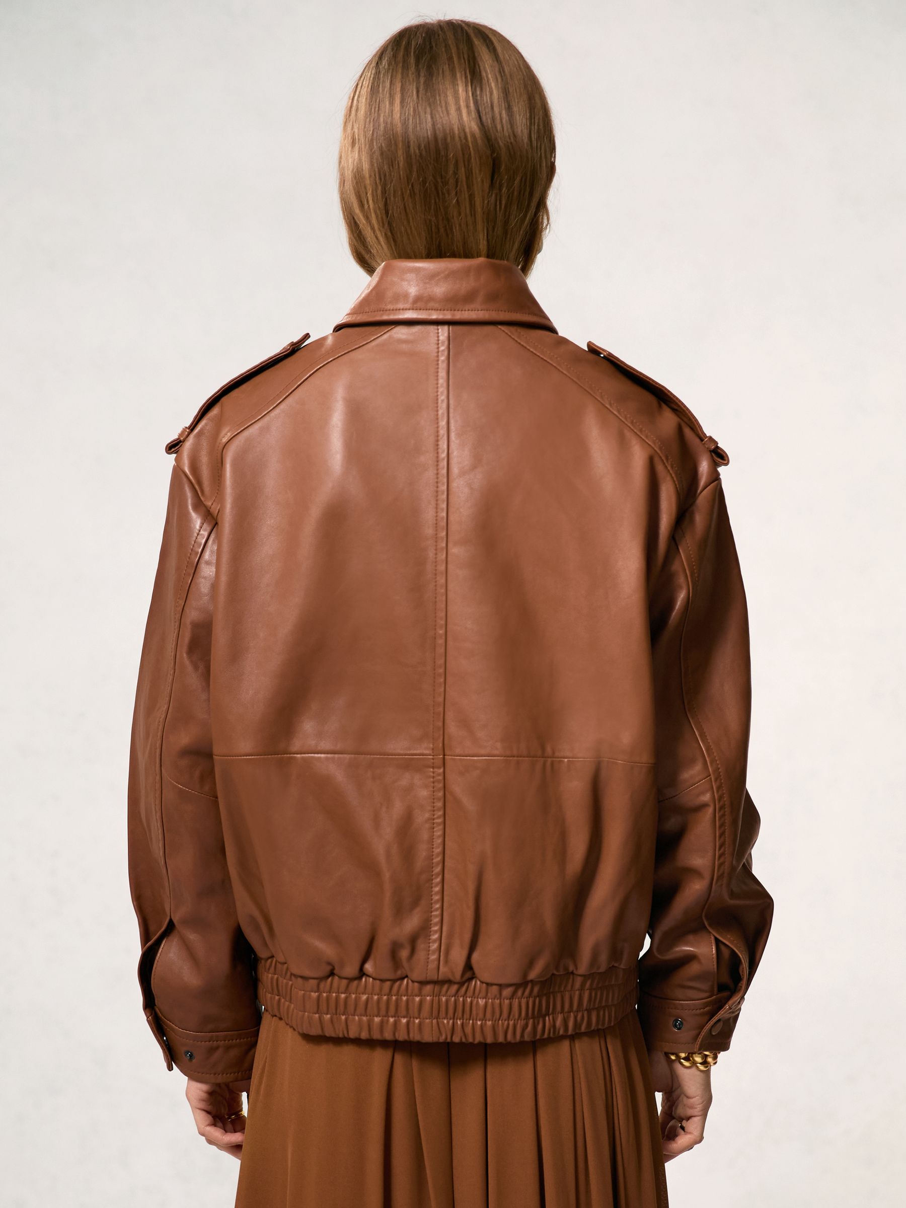 Oversized Leather Jacket in Tan