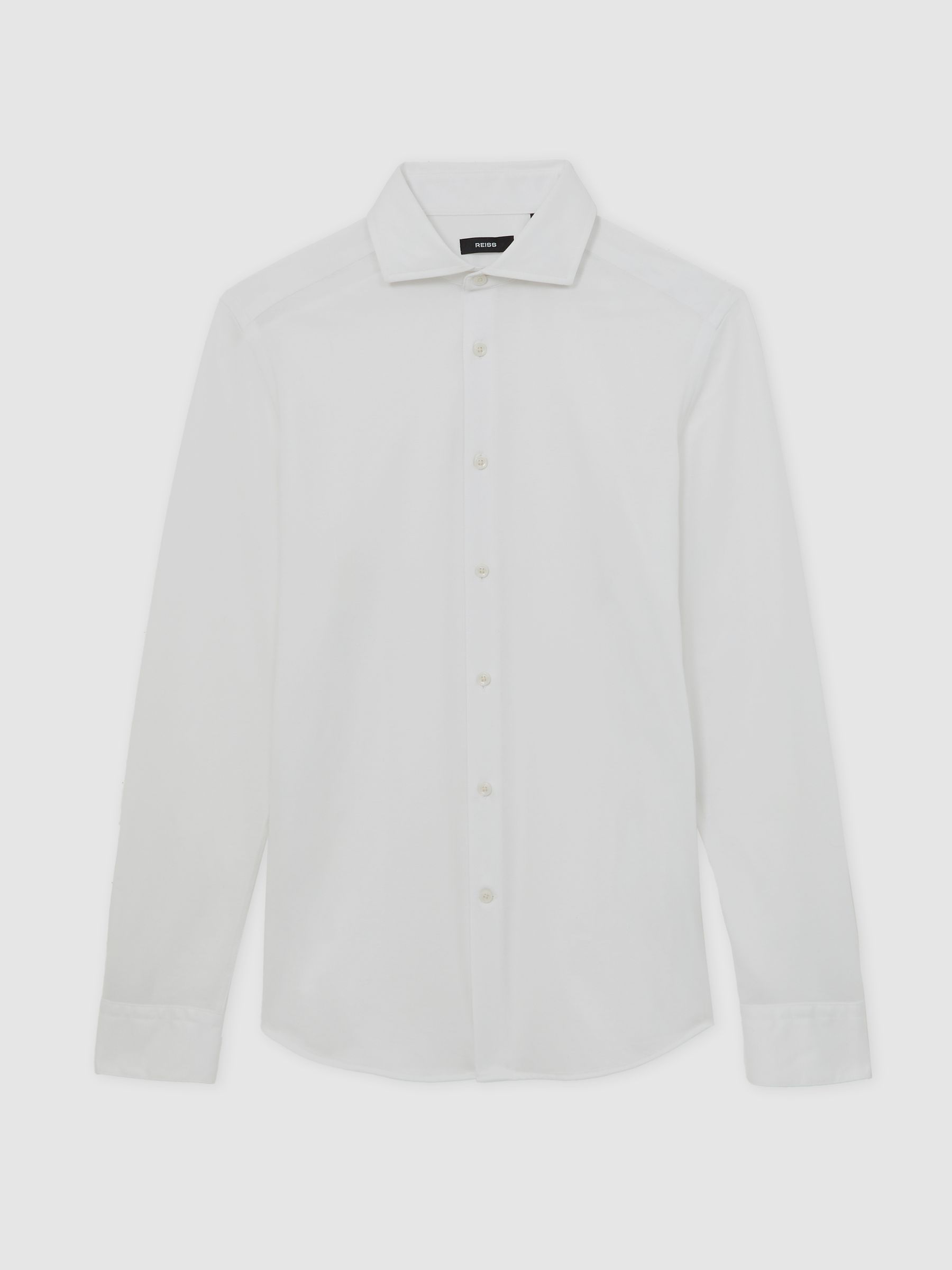 Cotton-Blend Jersey Cutaway-Collar Shirt in White