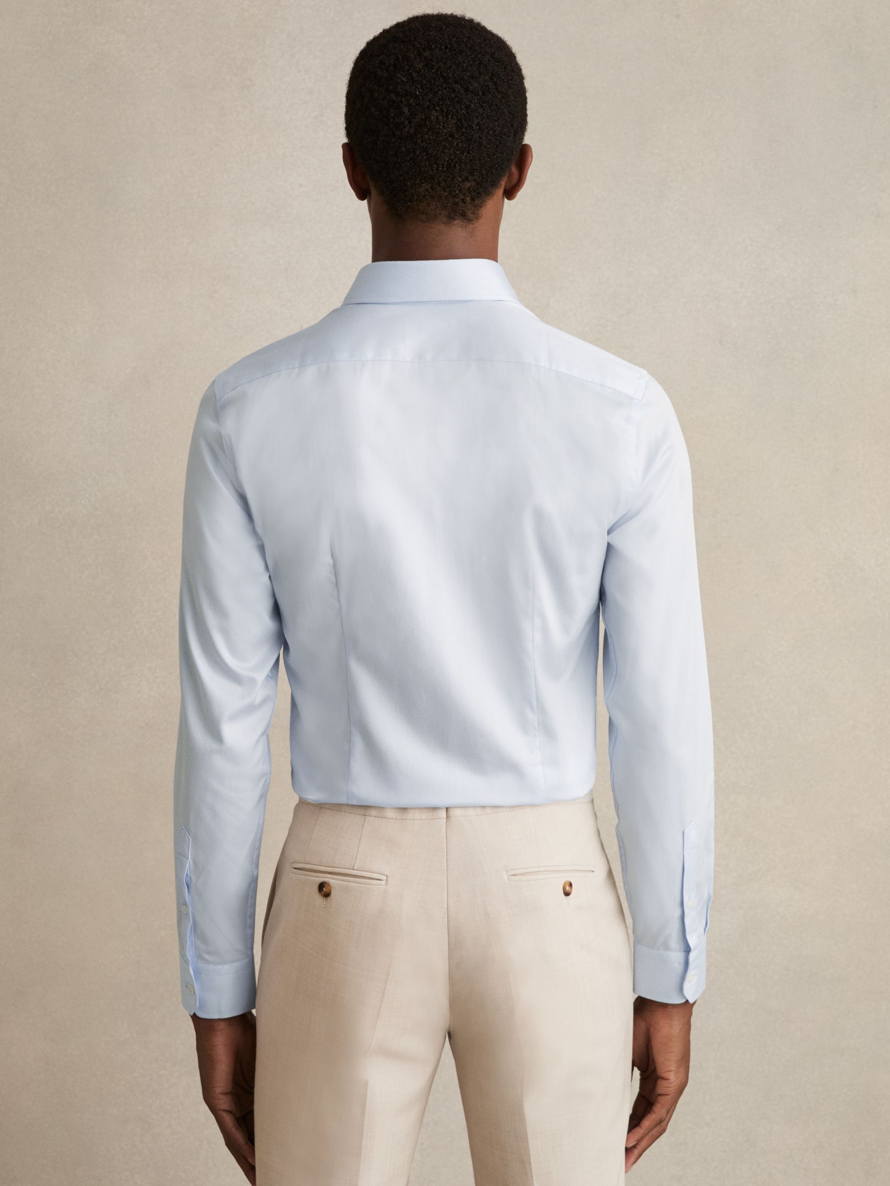 Slim Fit Two-Fold Cotton Shirt in Soft Blue