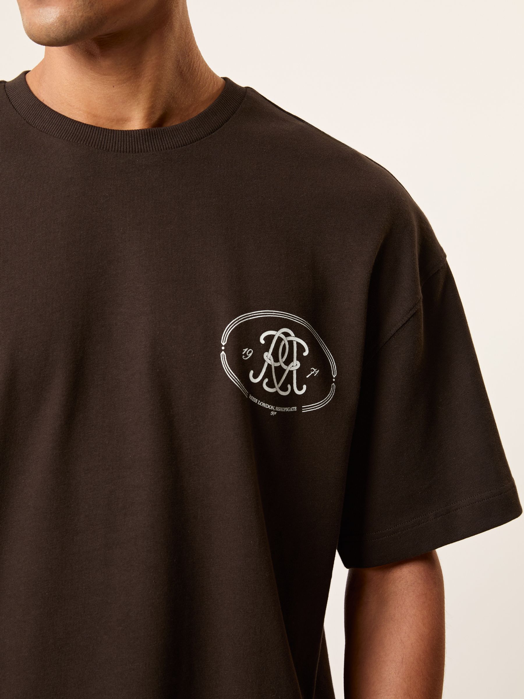 Monogram Print Cotton Oversized T-Shirt in Brown