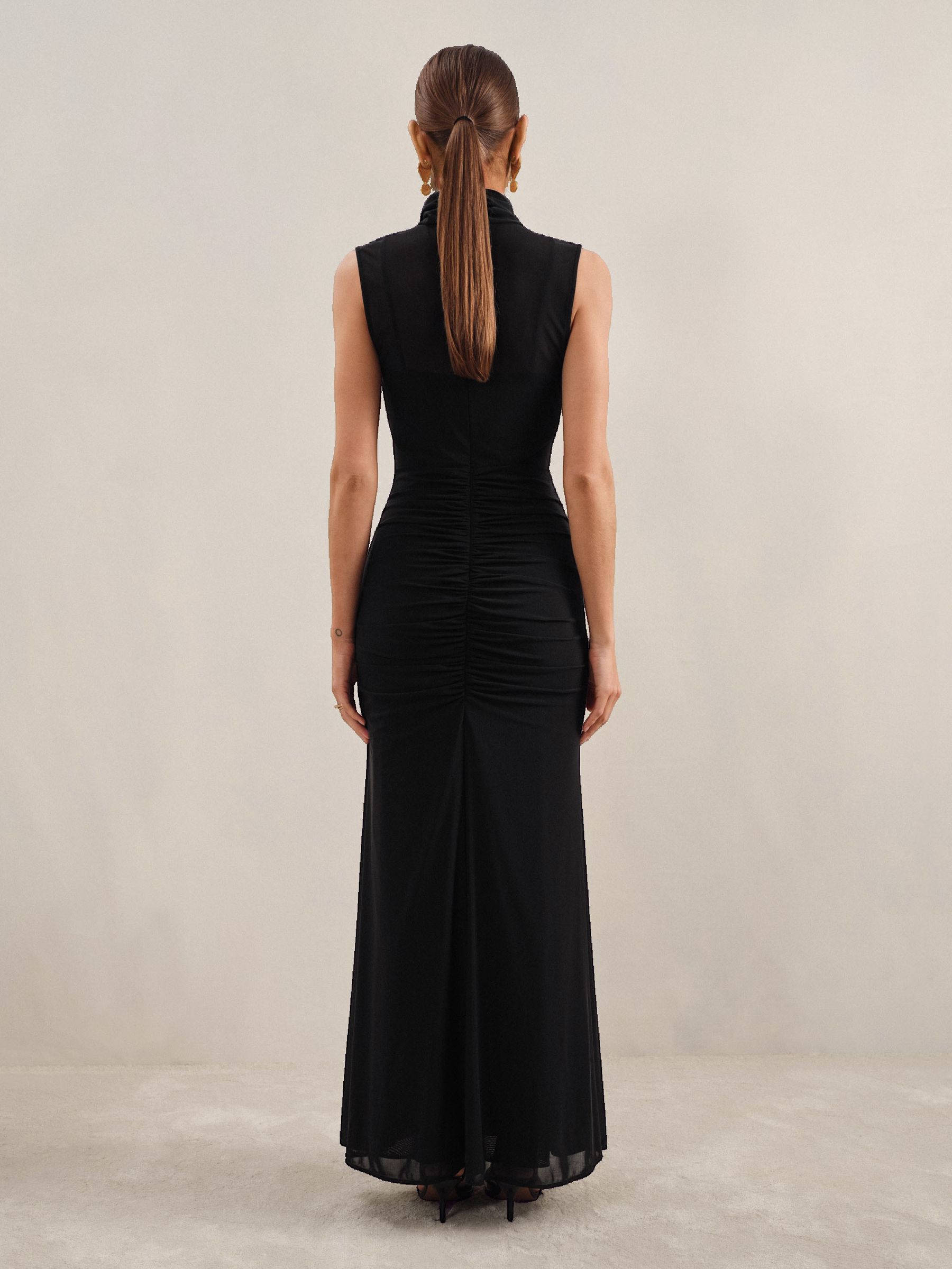 Ruched Sleeveless Maxi Dress in Black