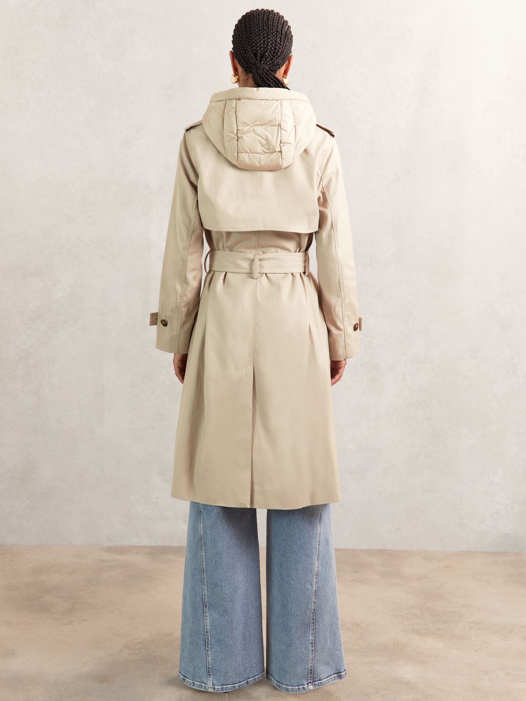 Petite Hooded Insert Trench Coat in Stone