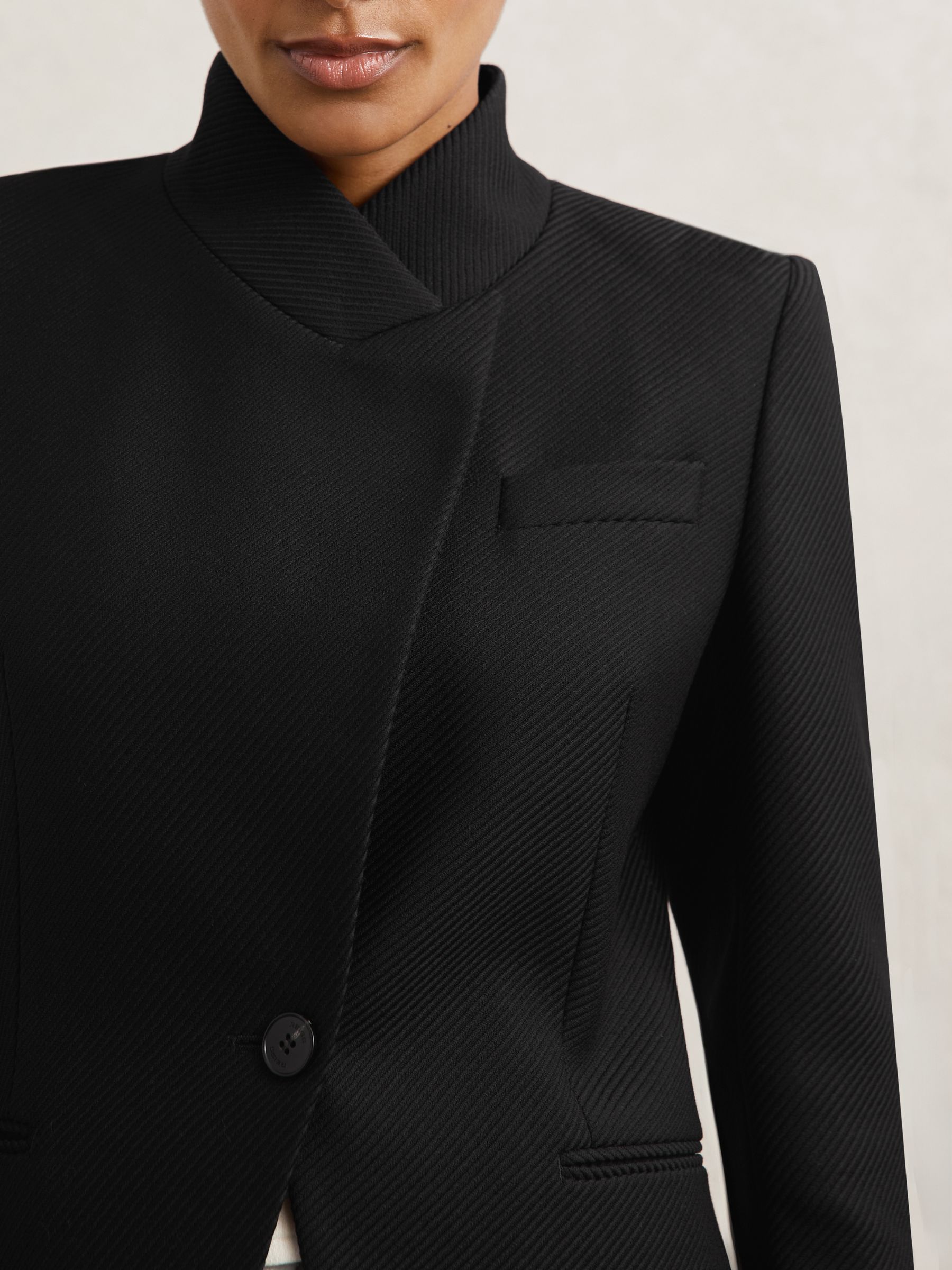 Petite Wool-Blend Wrapover Blazer in Black
