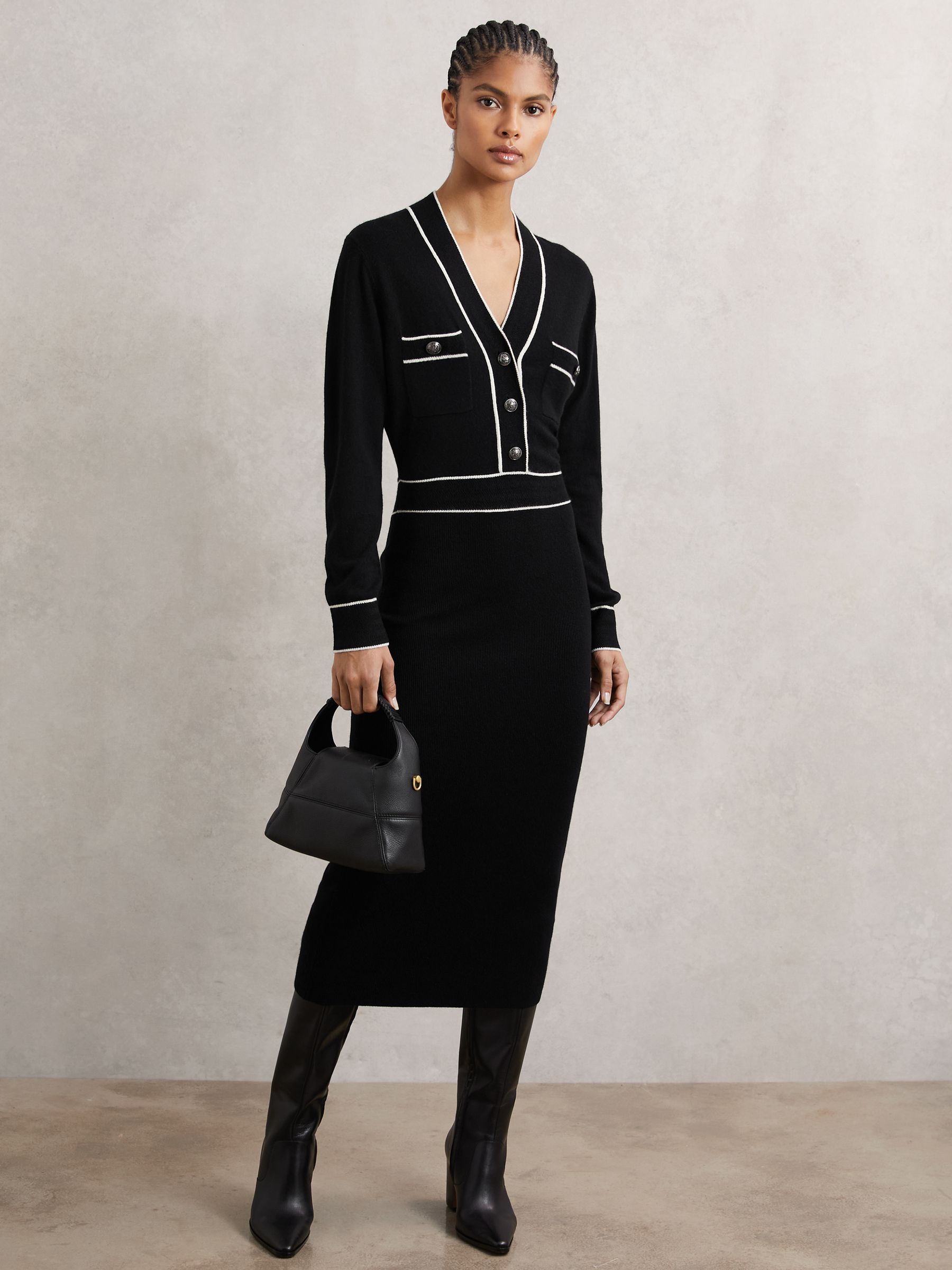 Wool-Blend Tipped Dress With Cashmere in Black/Ivory