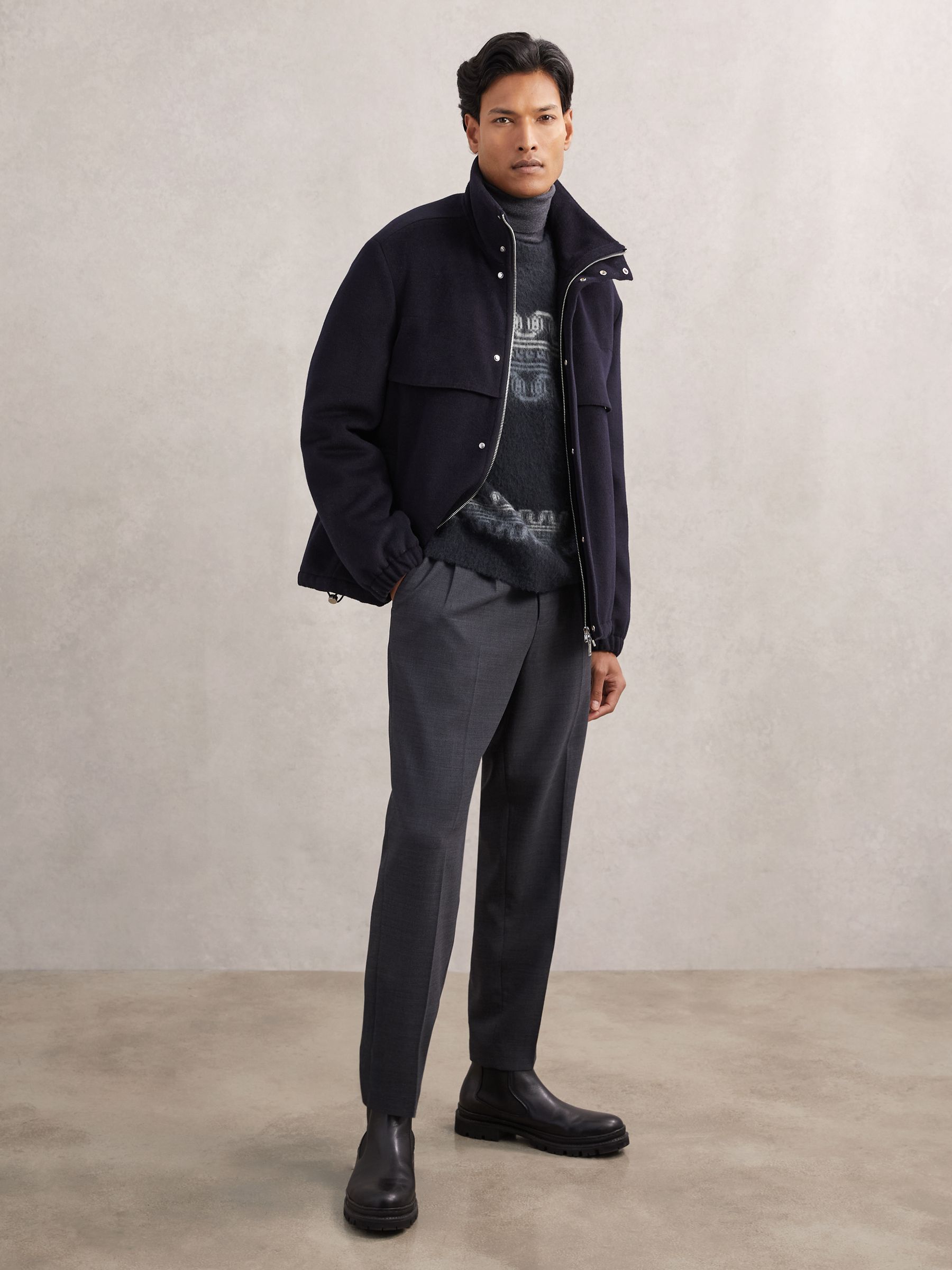 Wool-Alpaca Blend Fair Isle Jumper in Navy