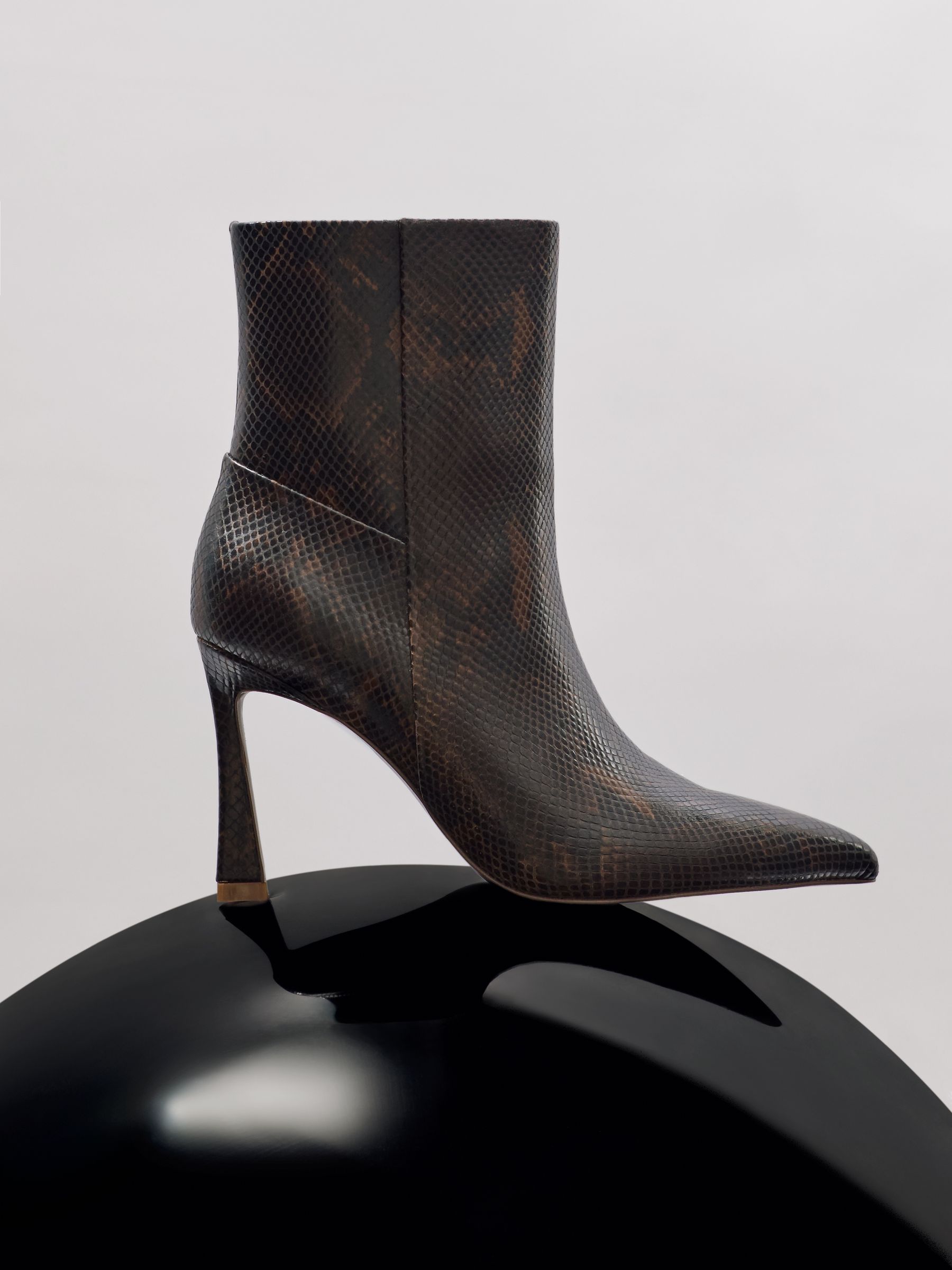 High Heeled Leather Ankle Boots in Snake