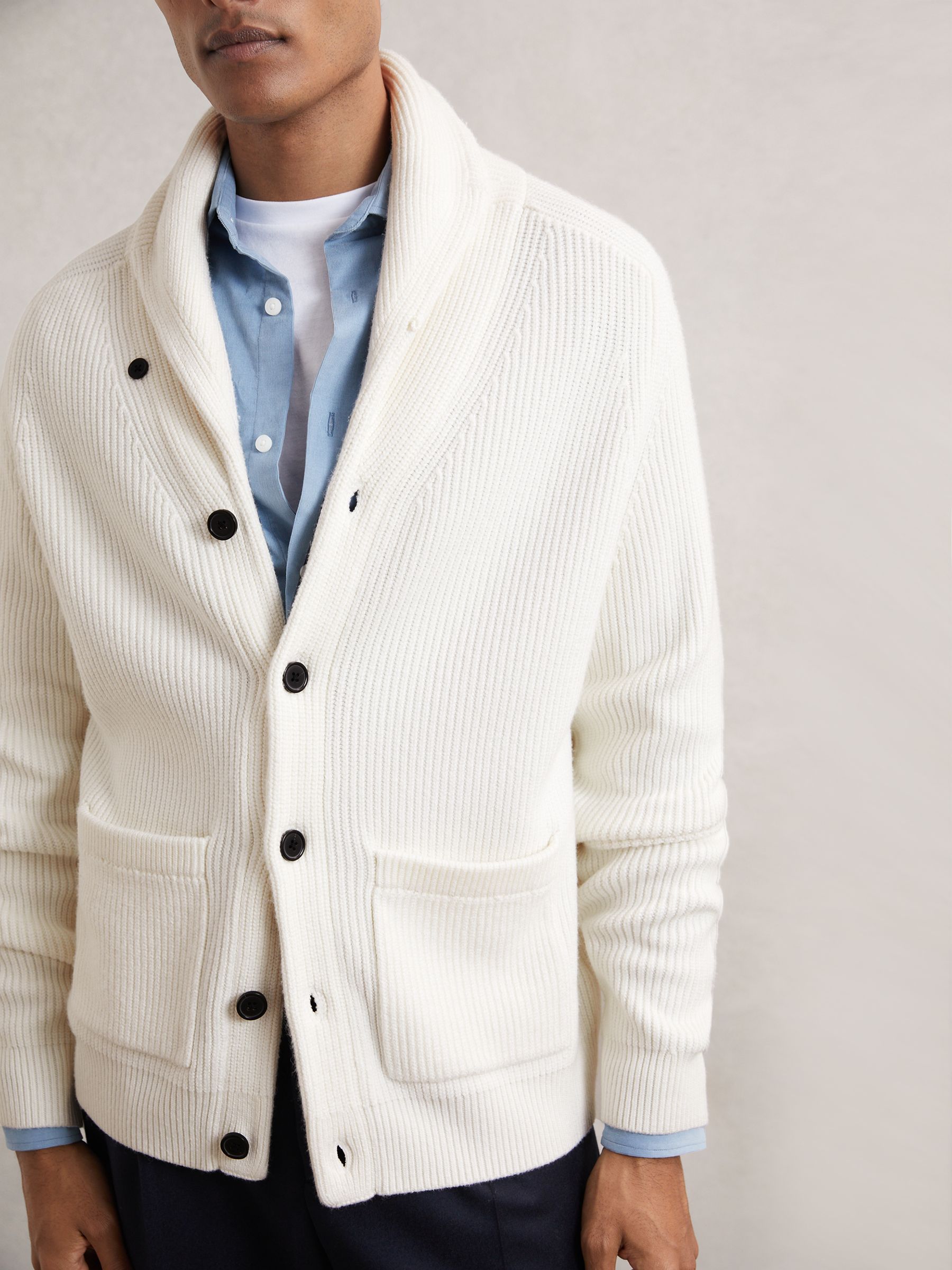 Shawl-Collar Cardigan With Wool in Winter White