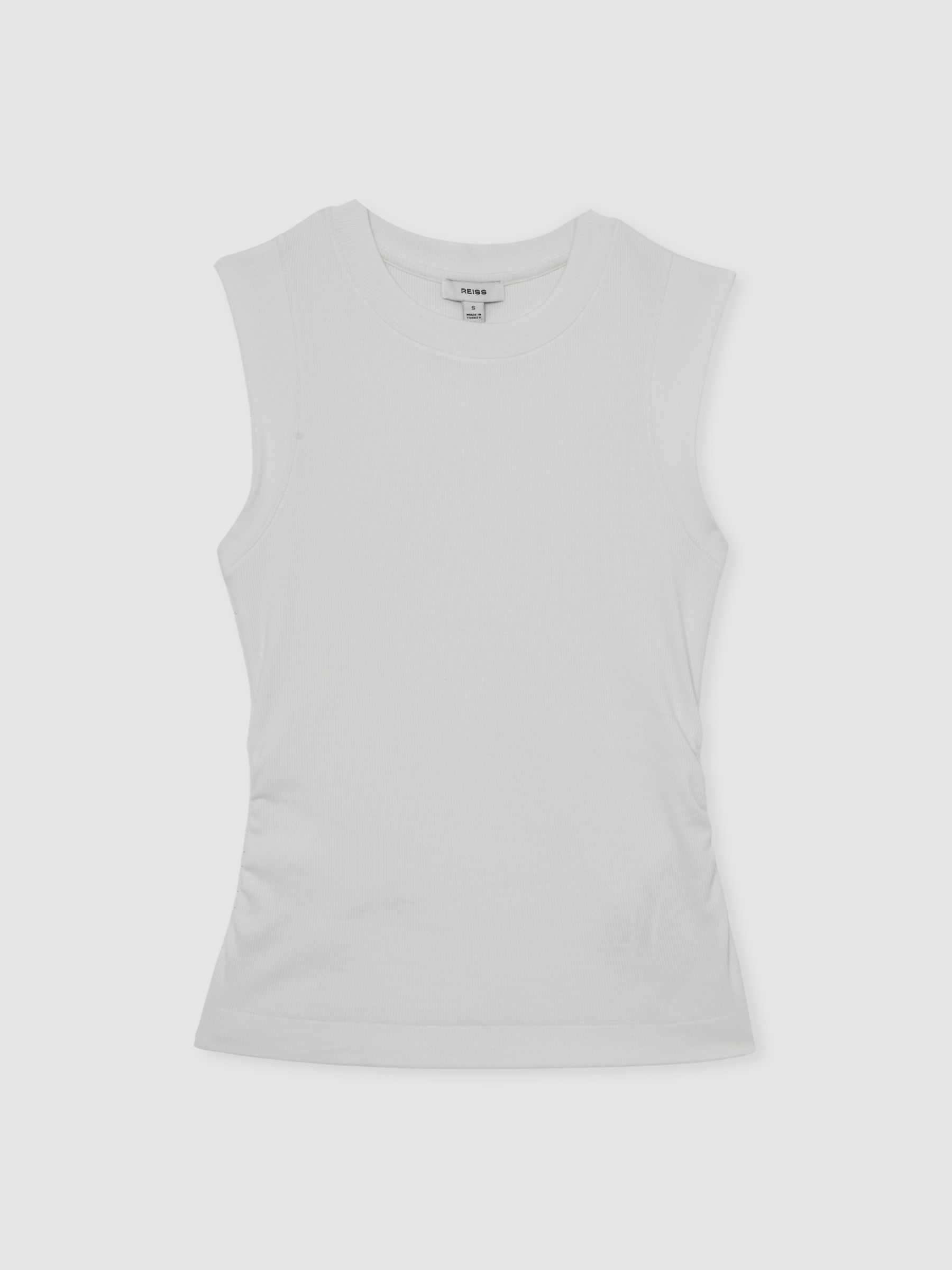 Fine-Rib Ruched Vest Top in White