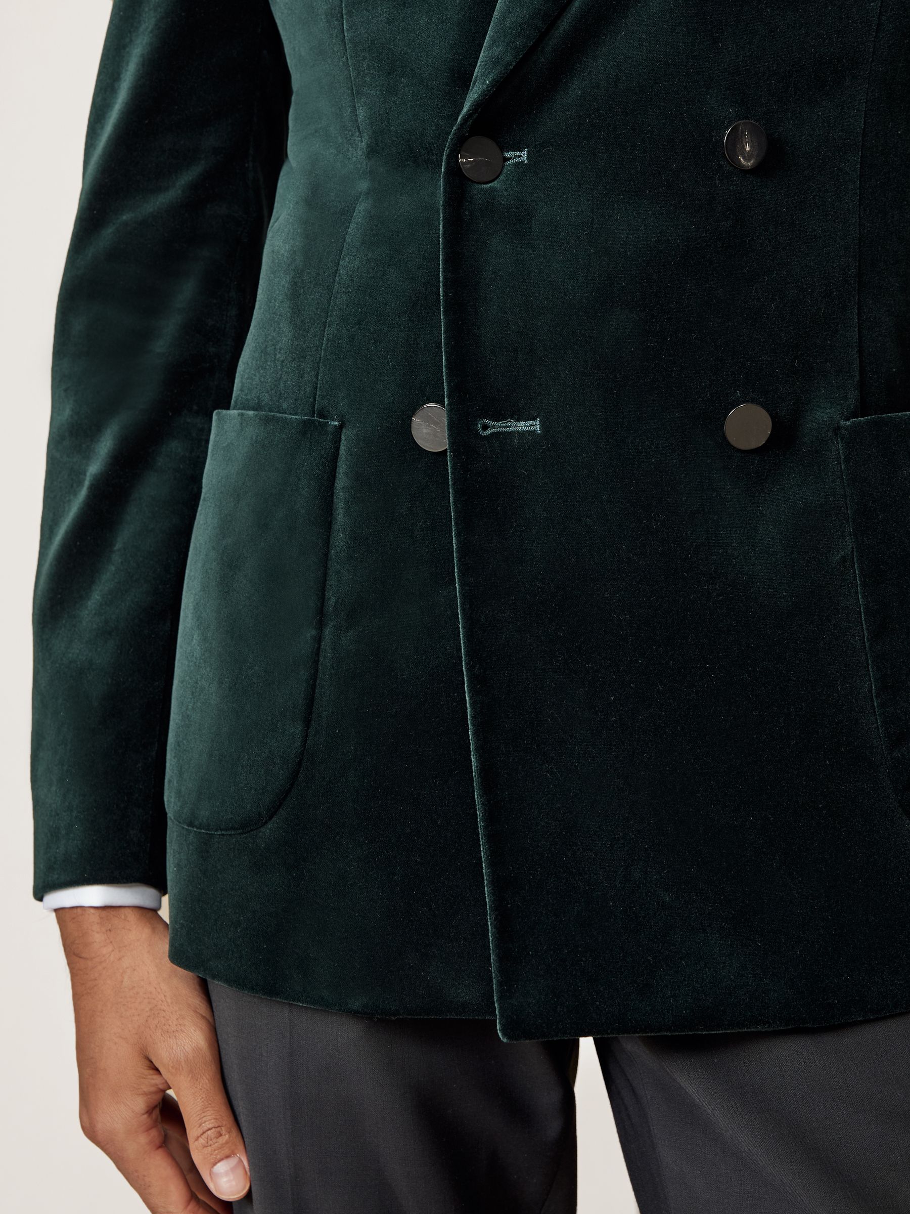 Double-Breasted Velvet Blazer Slim-Fit in Emerald Green
