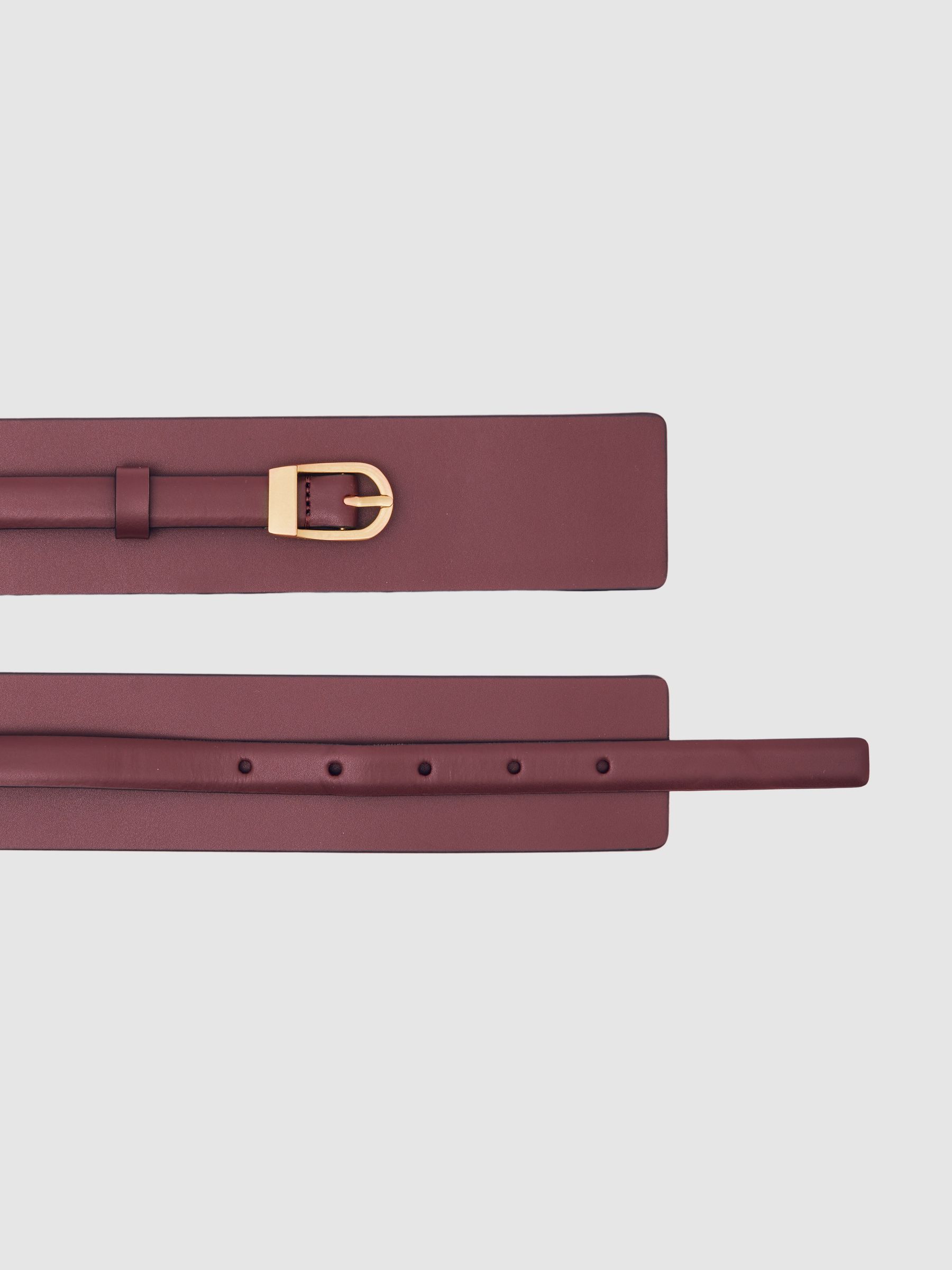 Leather Double-Strap Corset Waist Belt in Burgundy