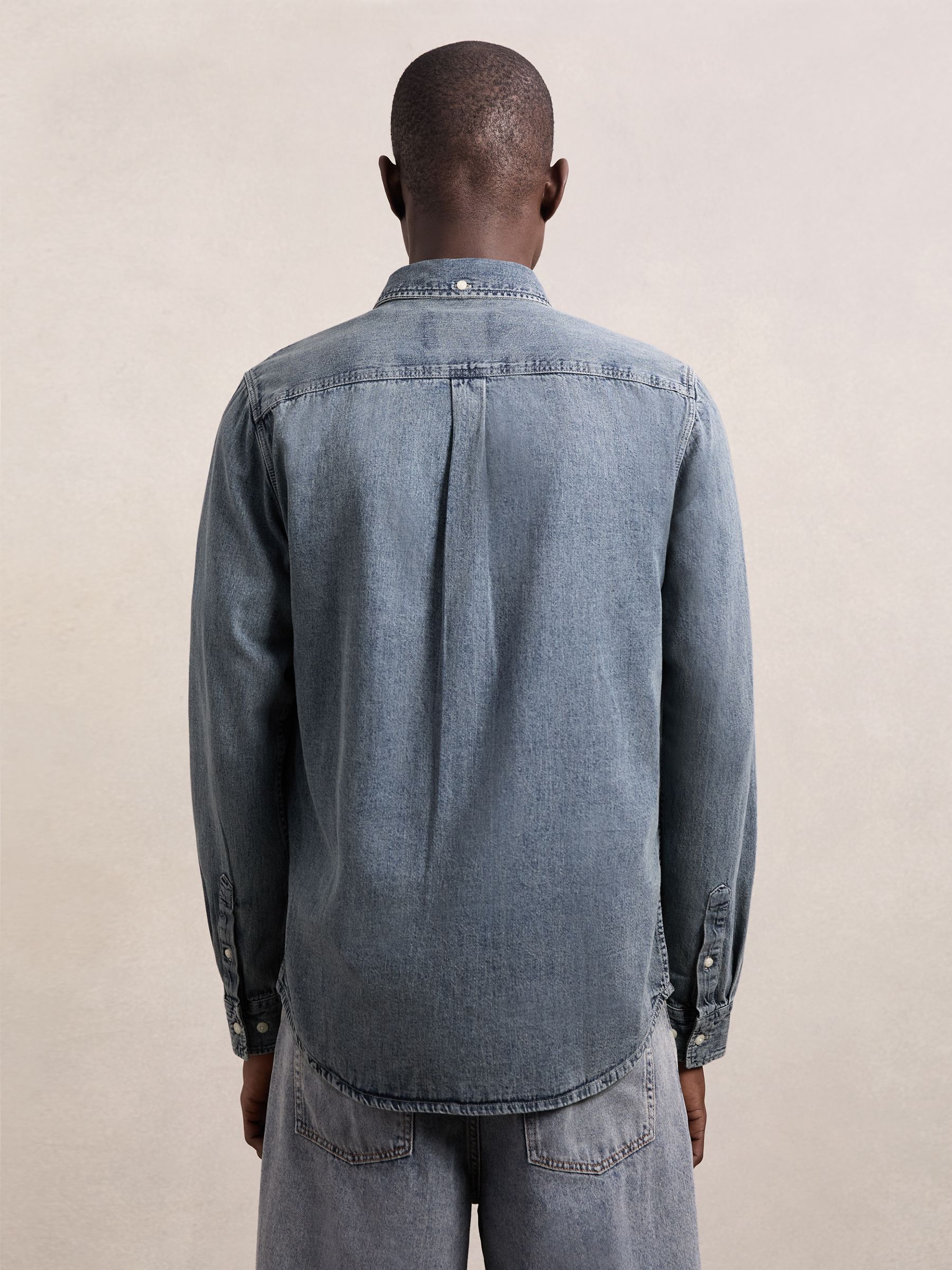 Les Deux Button-Through Denim Shirt in Light Indigo Wash