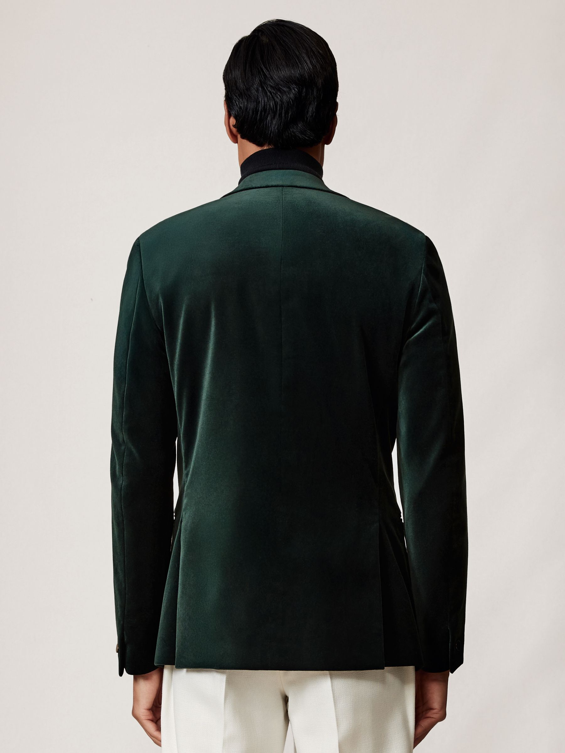 Single-Breasted Velvet Blazer Slim-Fit in Emerald Green