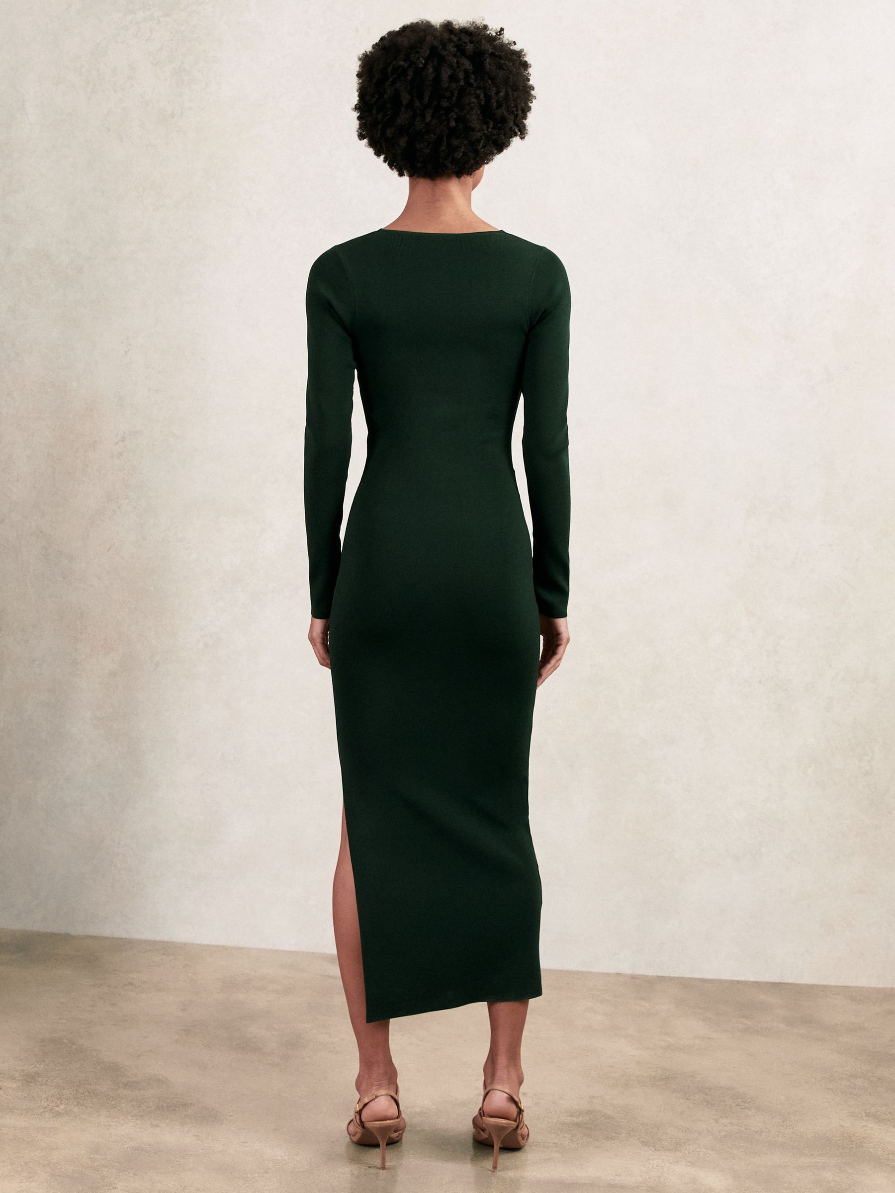 Knitted Wrap-Front Midi Dress in Green