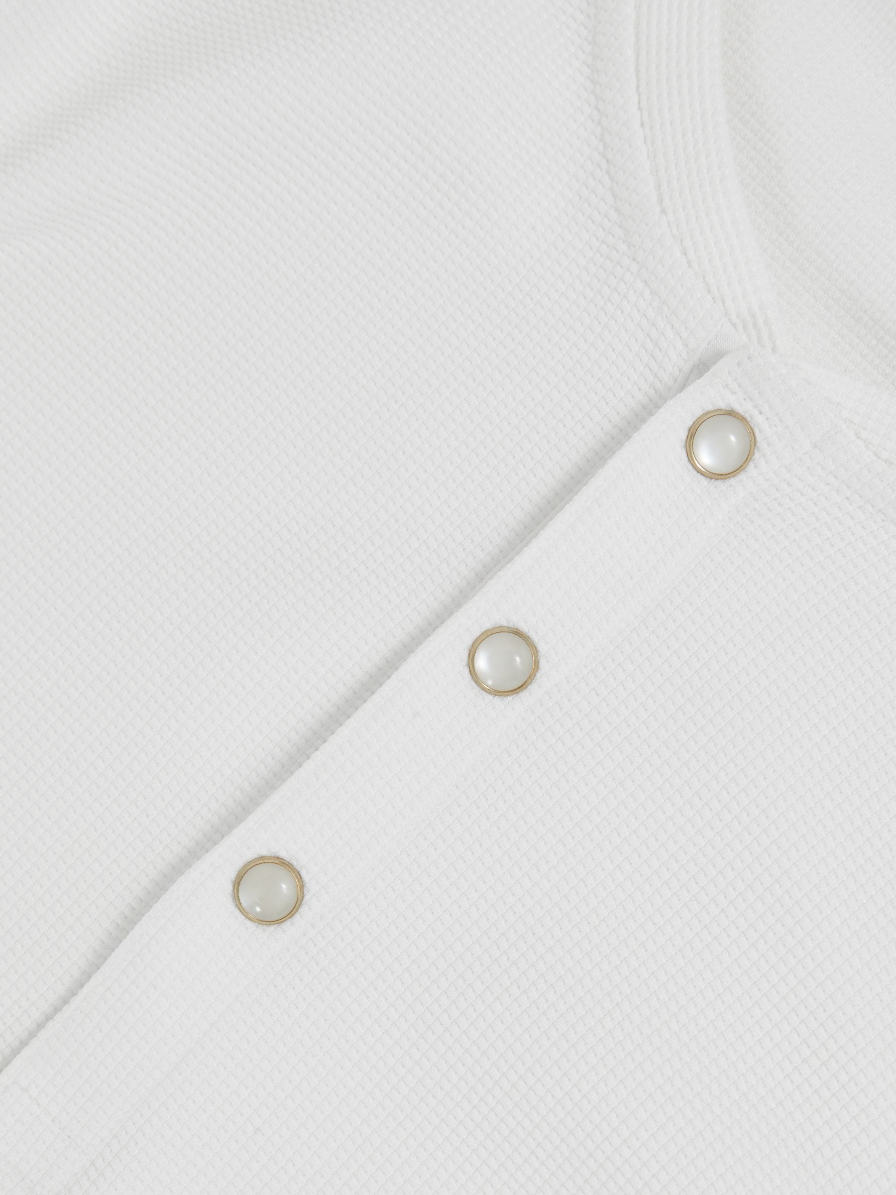 Textured Grandad-Collar Henley Shirt in White