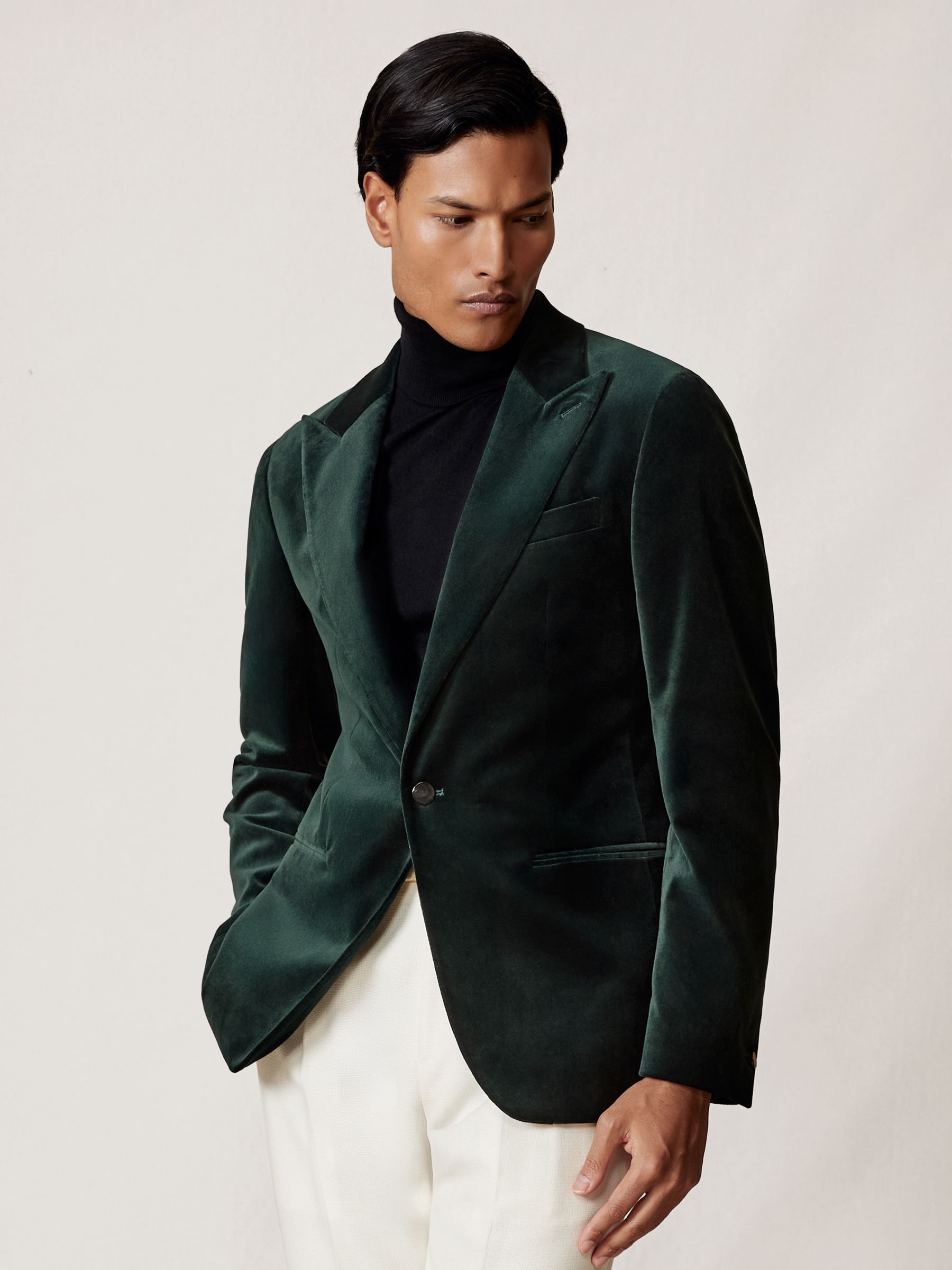 Single-Breasted Velvet Blazer Slim-Fit in Emerald Green