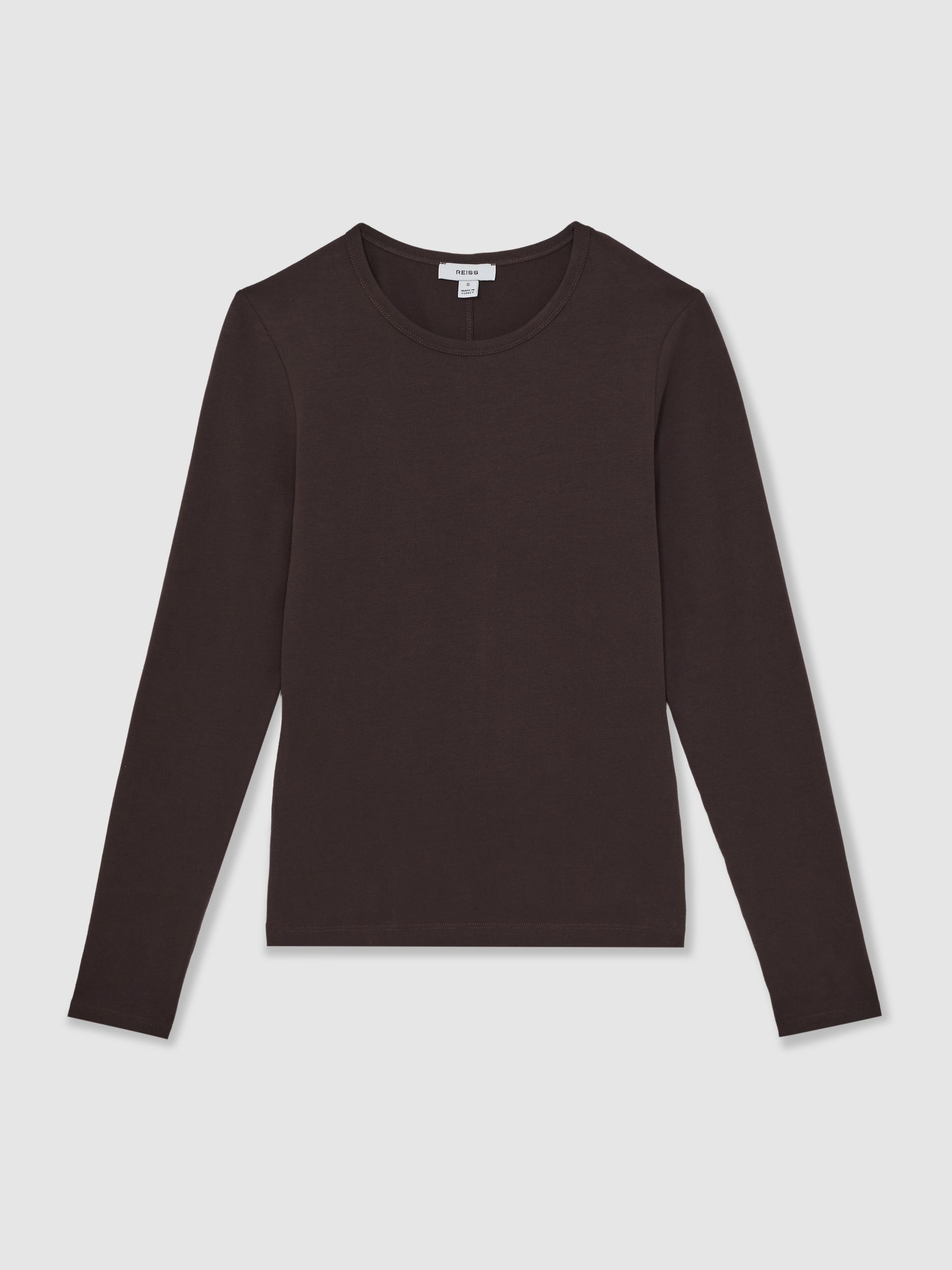 Cotton Crew-Neck Long-Sleeve T-Shirt With Stretch in Plum Purple