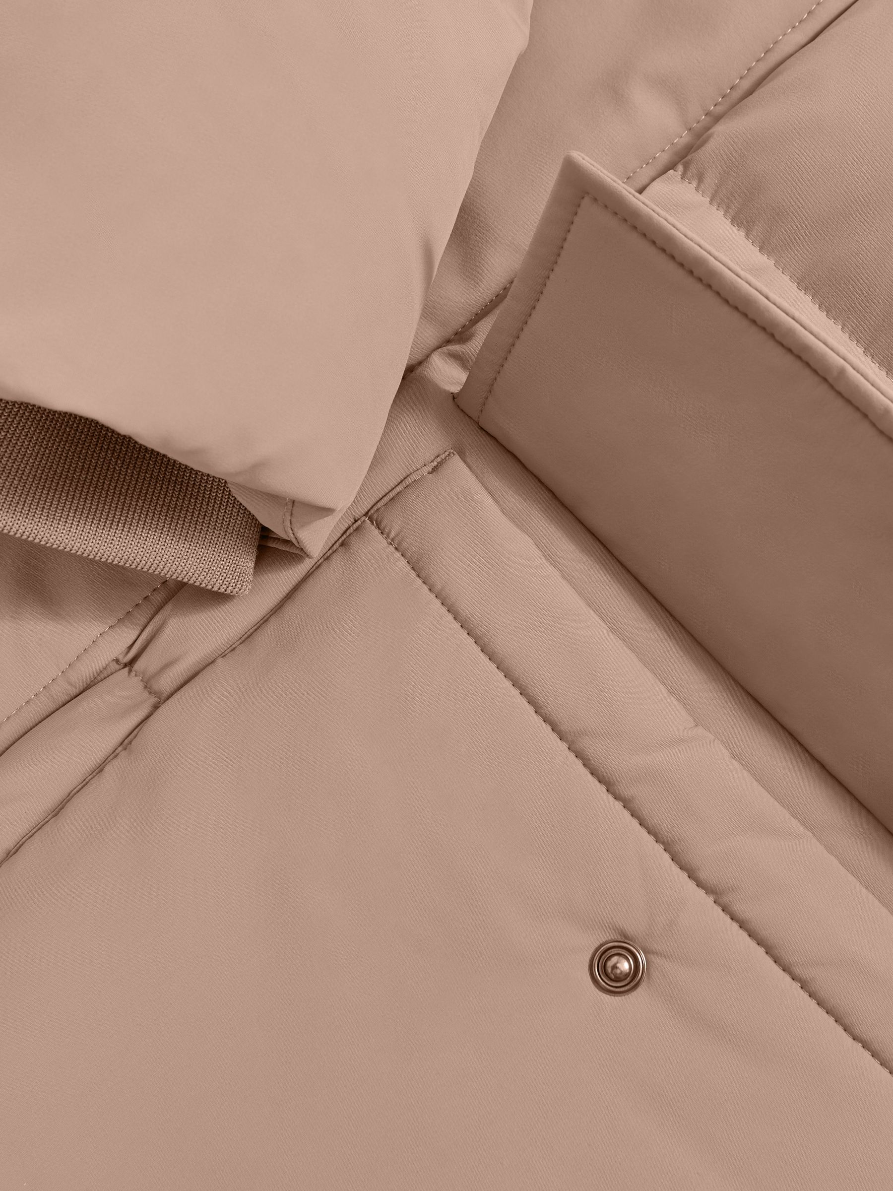 Longline Quilted Puffer Jacket in Light Camel Brown