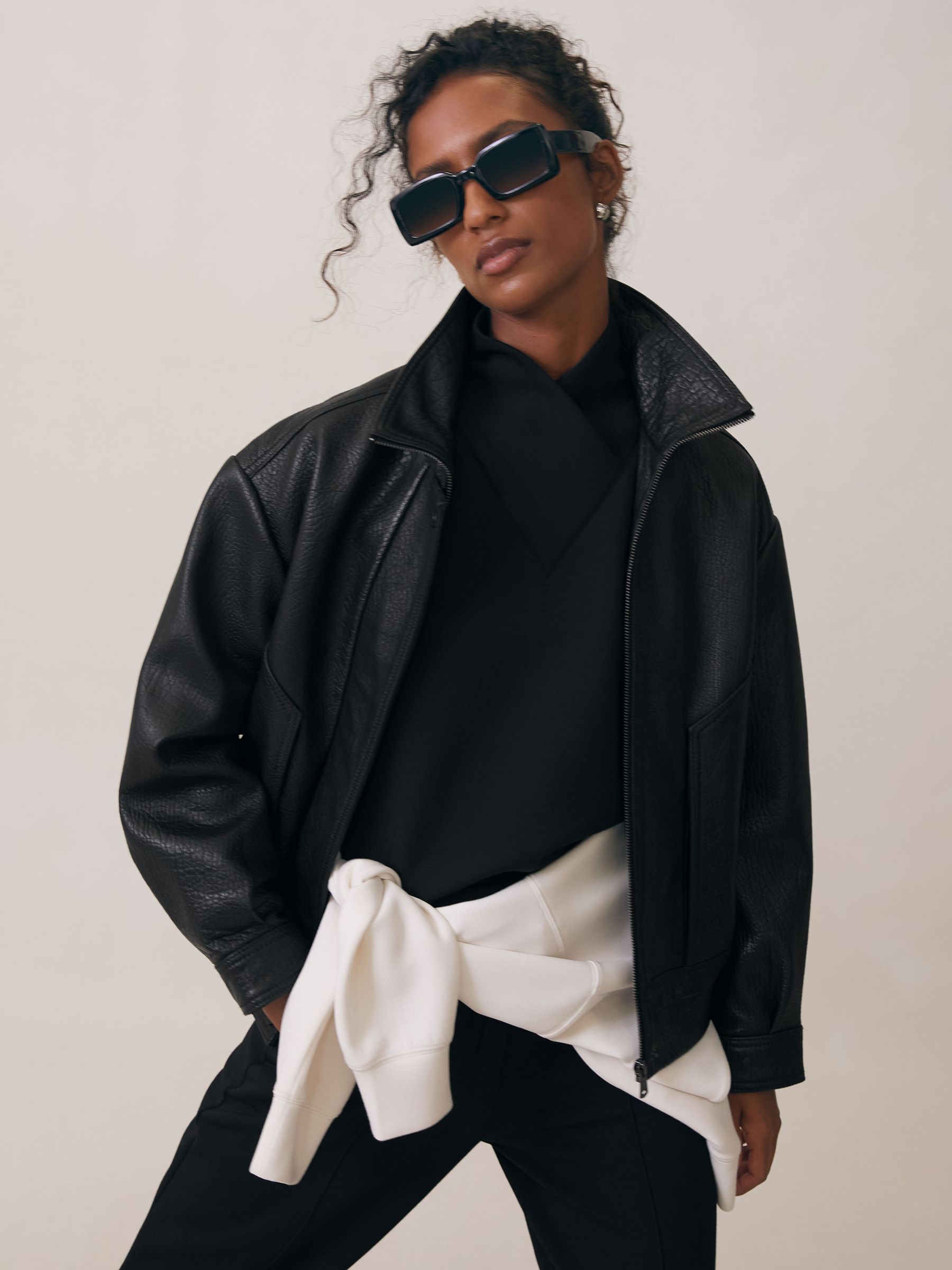 Modal-Blend Interlock Shawl Sweatshirt in Black