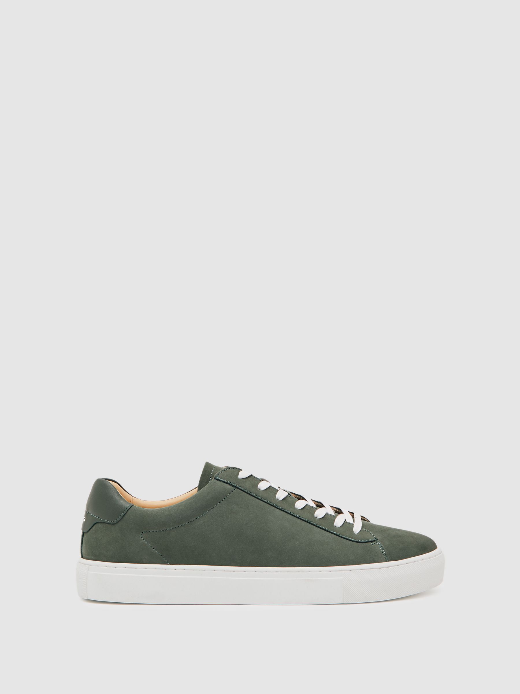 Nubuck Leather Low-Top Trainers in Thyme Green