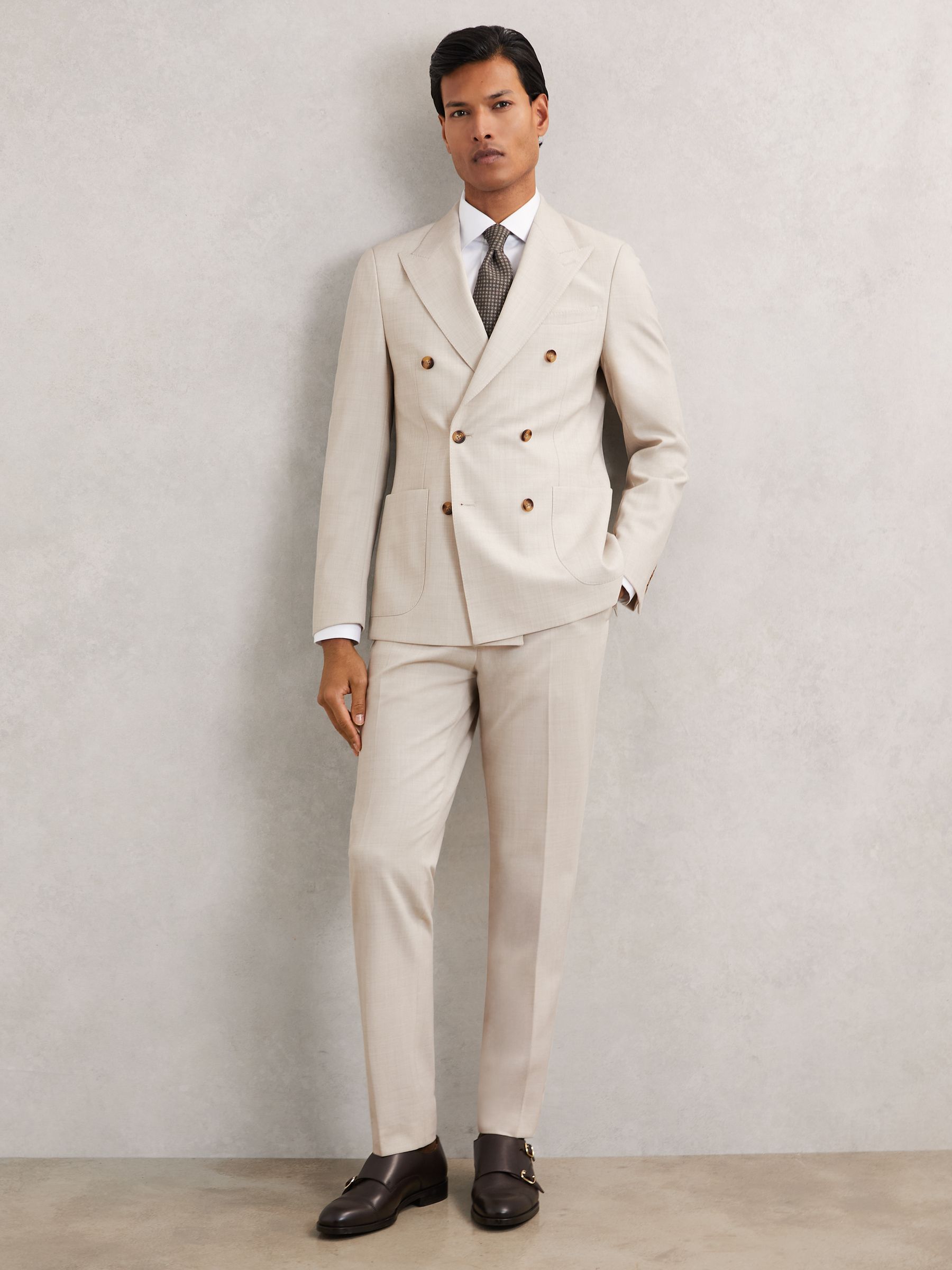 Slim-Fit Textured Suit Trousers With Wool in Stone