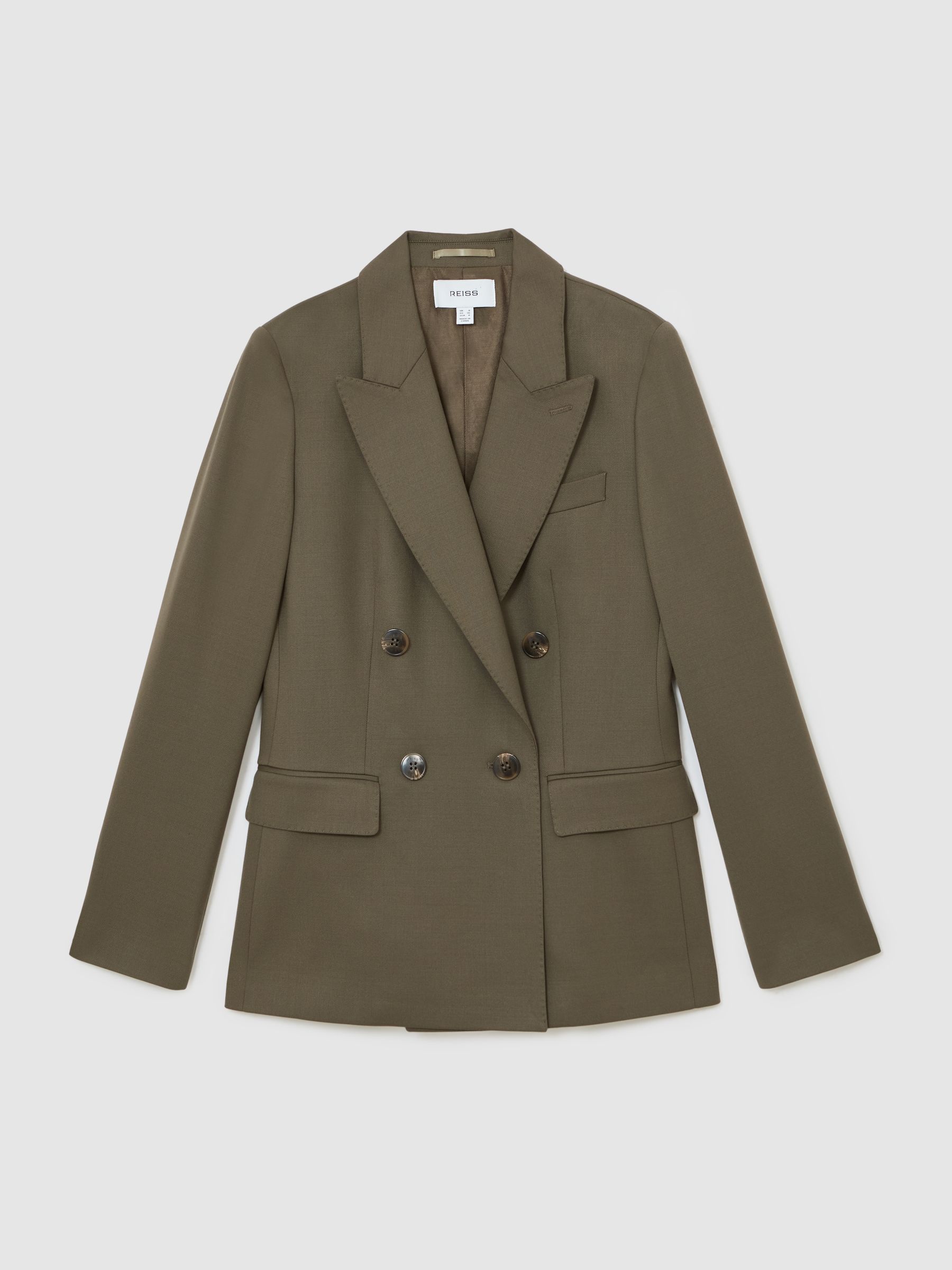 Petite Wool-Blend Double-Breasted Suit Blazer in Green