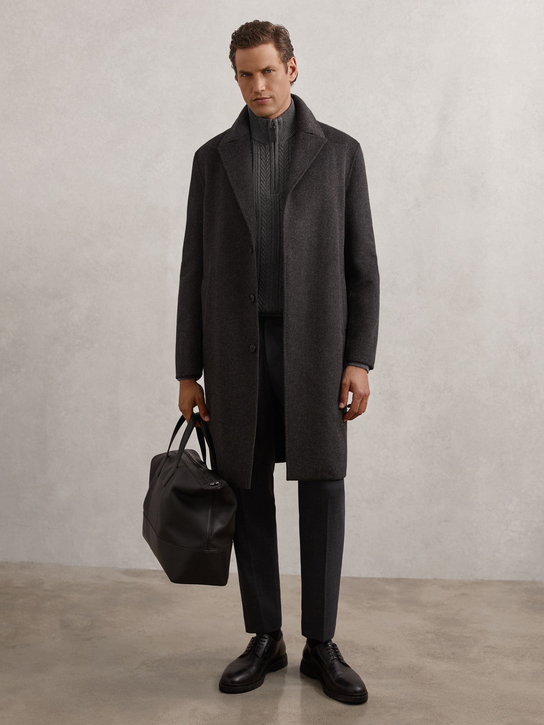 Cable-Knit Half-Zip Jumper with Wool in Mid Grey Melange