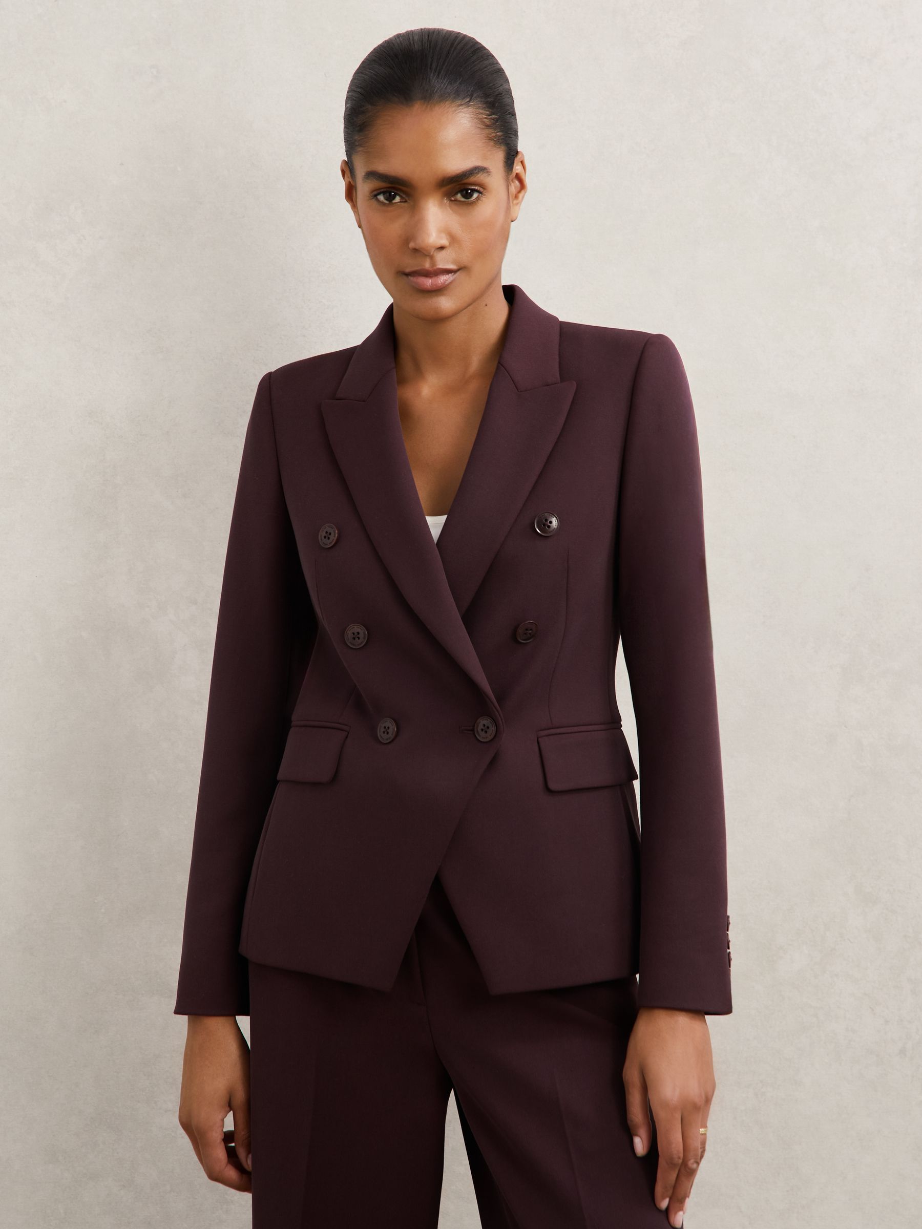 Petite Double-Breasted Suit Blazer in Black