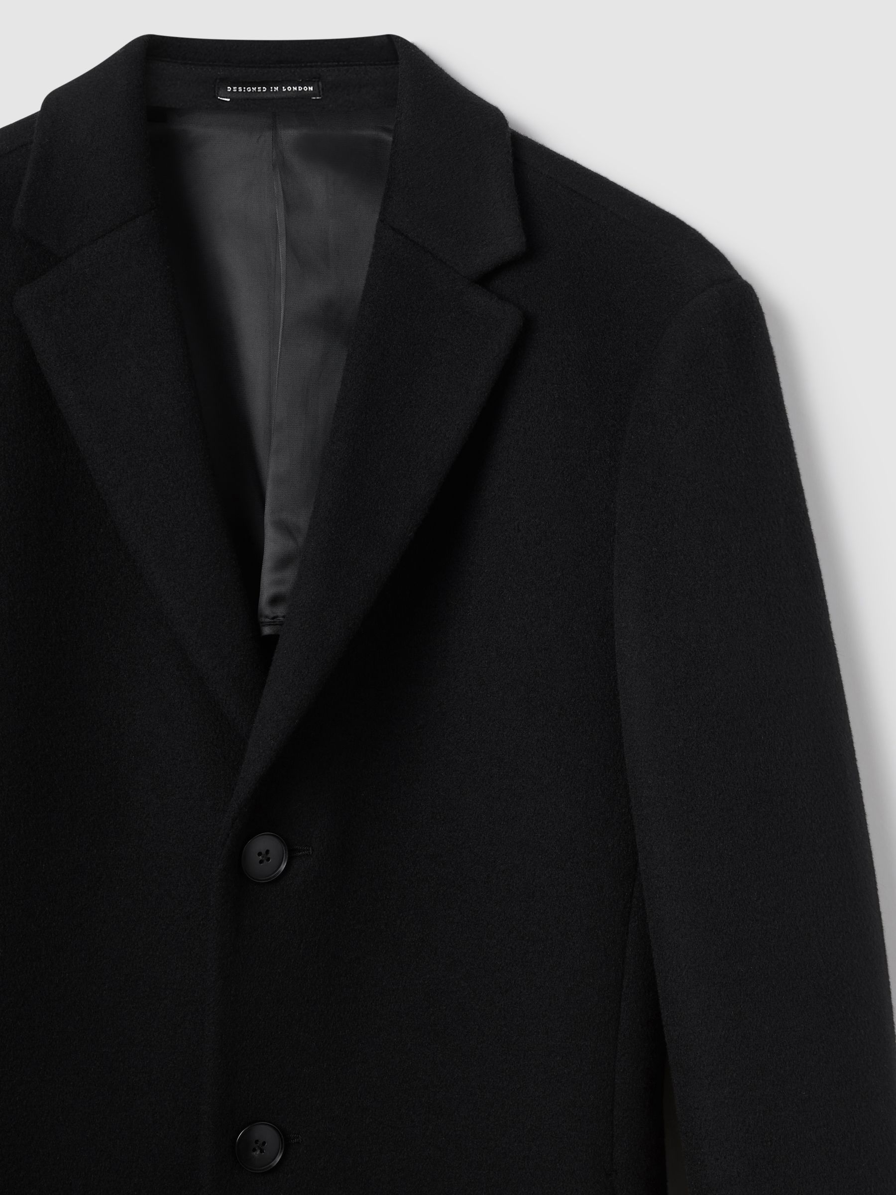Wool-Blend Single-Breasted Overcoat in Black